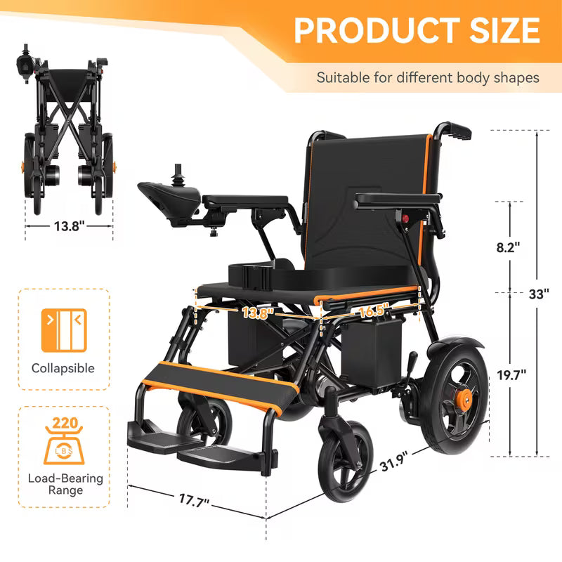 500W Foldable Electric Wheelchair – Thick One-Piece Back Cushion