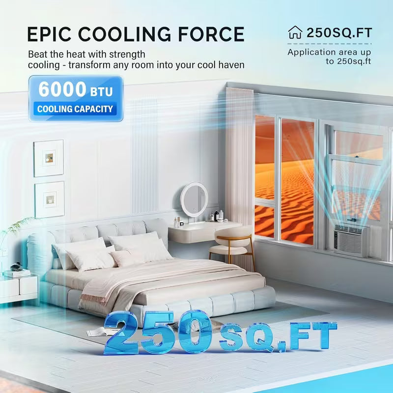 6000/ 8000/ 10000/ 12000/ 14000 BTU Window Air Conditioner with WiFi, Remote & App Control, Timer Function & Easy Install Kit, 115V/ 60Hz