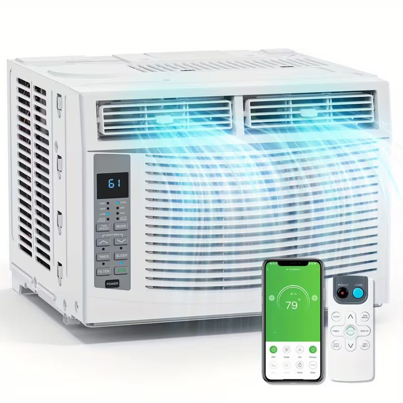 6000/ 8000/ 10000/ 12000/ 14000 BTU Window Air Conditioner with WiFi, Remote & App Control, Timer Function & Easy Install Kit, 115V/ 60Hz