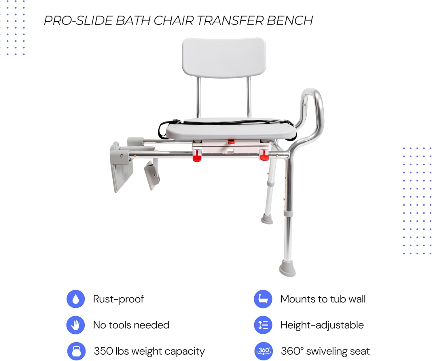 Tub-Mount Swivel Transfer Bench, Weight Capacity 350 LBs, for Safety Shower, for Elderly & Disabled