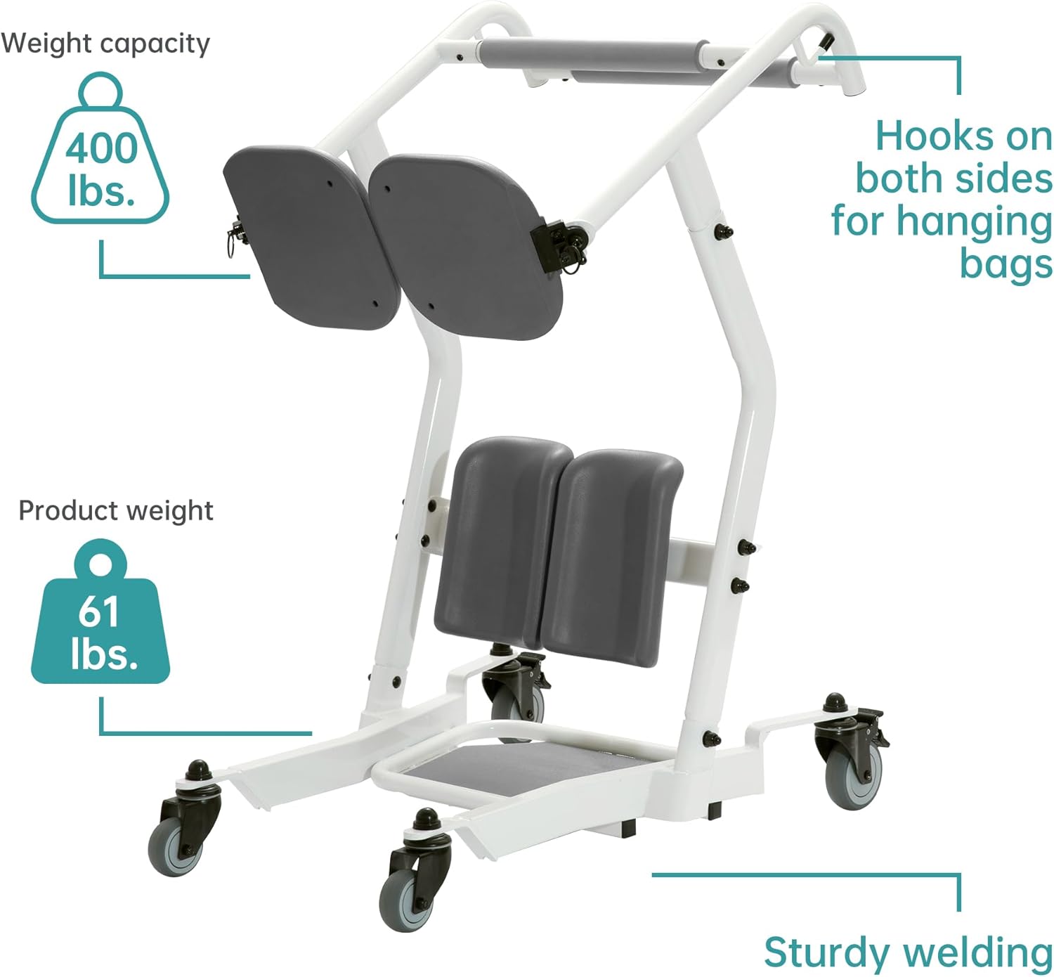 Sit to Stand Lift Patient Transport Unit for Elderly - Patient Lift for Home Care Use- 400 Pound Weight Capacity
