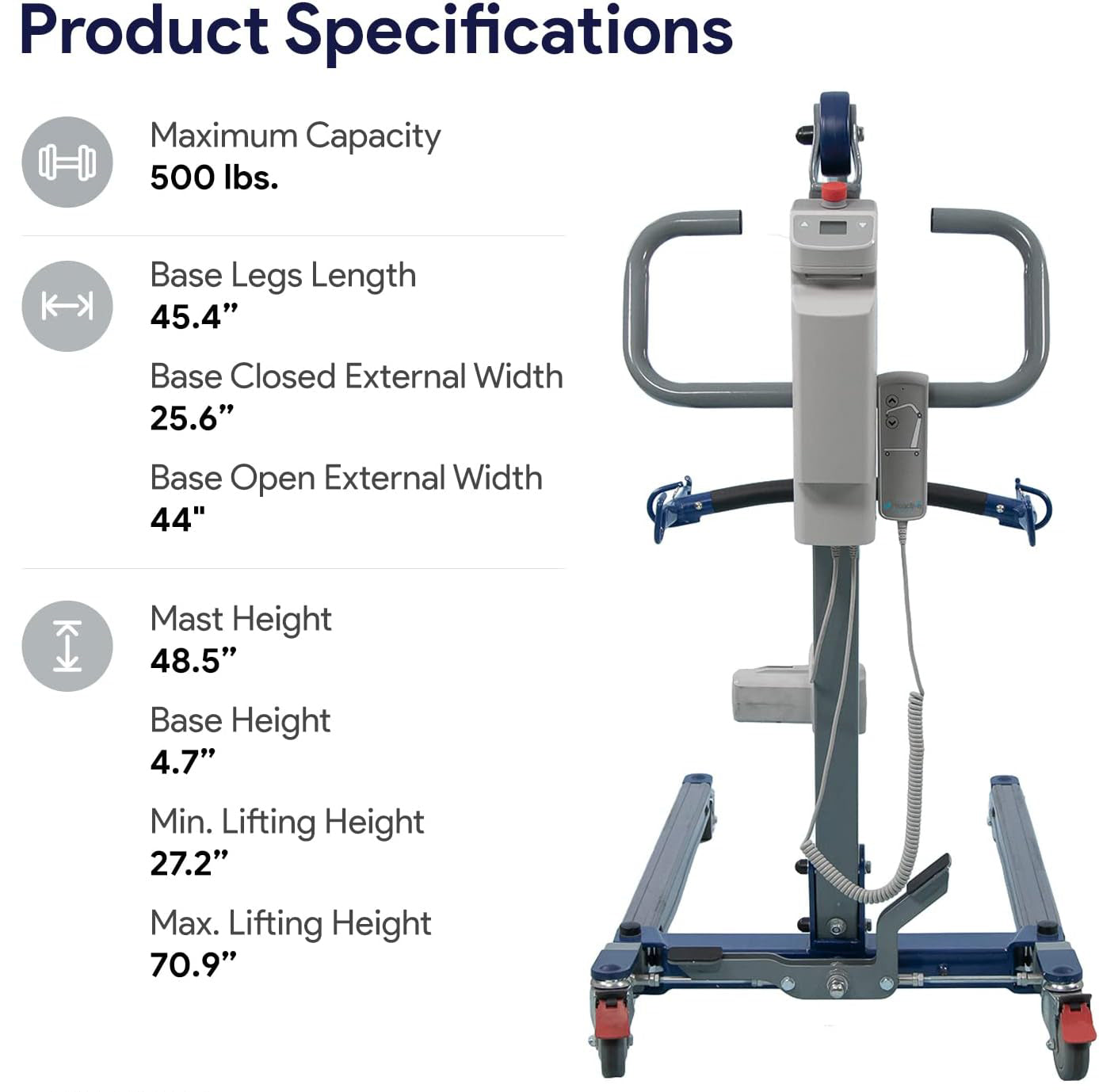 Electric Lift - Safe and Easy Full Body Patient Transfer Lifter for Home Use and Facilities - Floor, Low Bed and Chair Lifting, 500 Pound Weight Capacity, 6 Point Spreader Bar