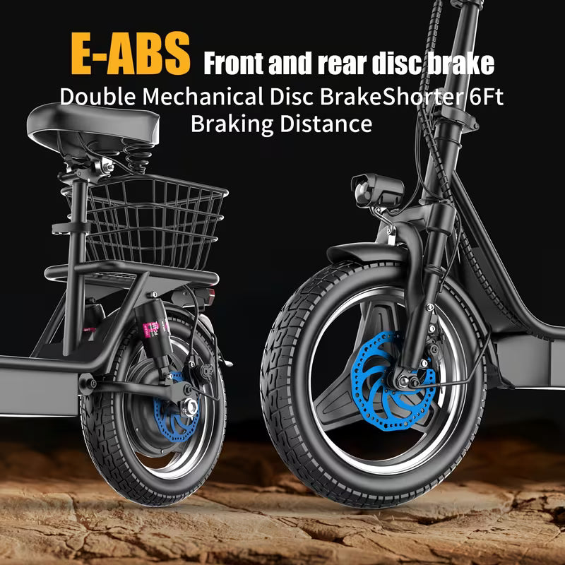 650W High-Power Electric Scooter with Front Basket & Anti-Slip Floor Mats - 48V 13A Motor, 25-Mile Range, 3-Speed Modes, Dual Disc Brakes & Full Suspension