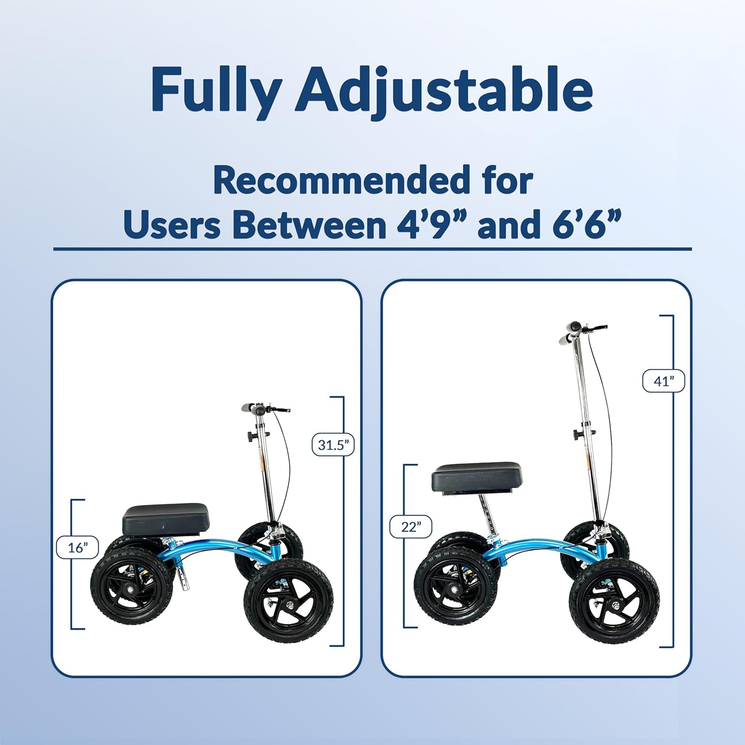 Quad All Terrain Knee Scooter for Adults for Foot Surgery Heavy Duty Knee Walker for Broken Ankle Foot Injuries Recovery - Leg Scooter Best Knee Crutch Alternative