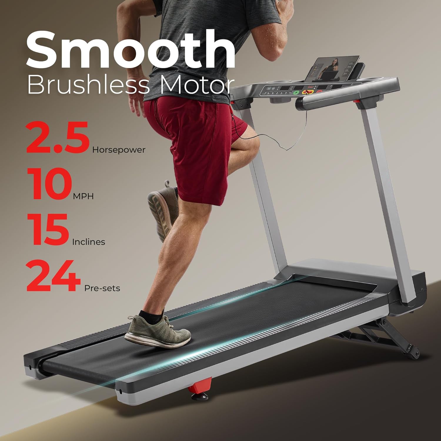 Premium Foldable Treadmill for Home, Running or Walking with Auto Incline, Shock Absorption, Digital Display, Optional 20” Running Deck, Free SunnyFit App Bluetooth Connection