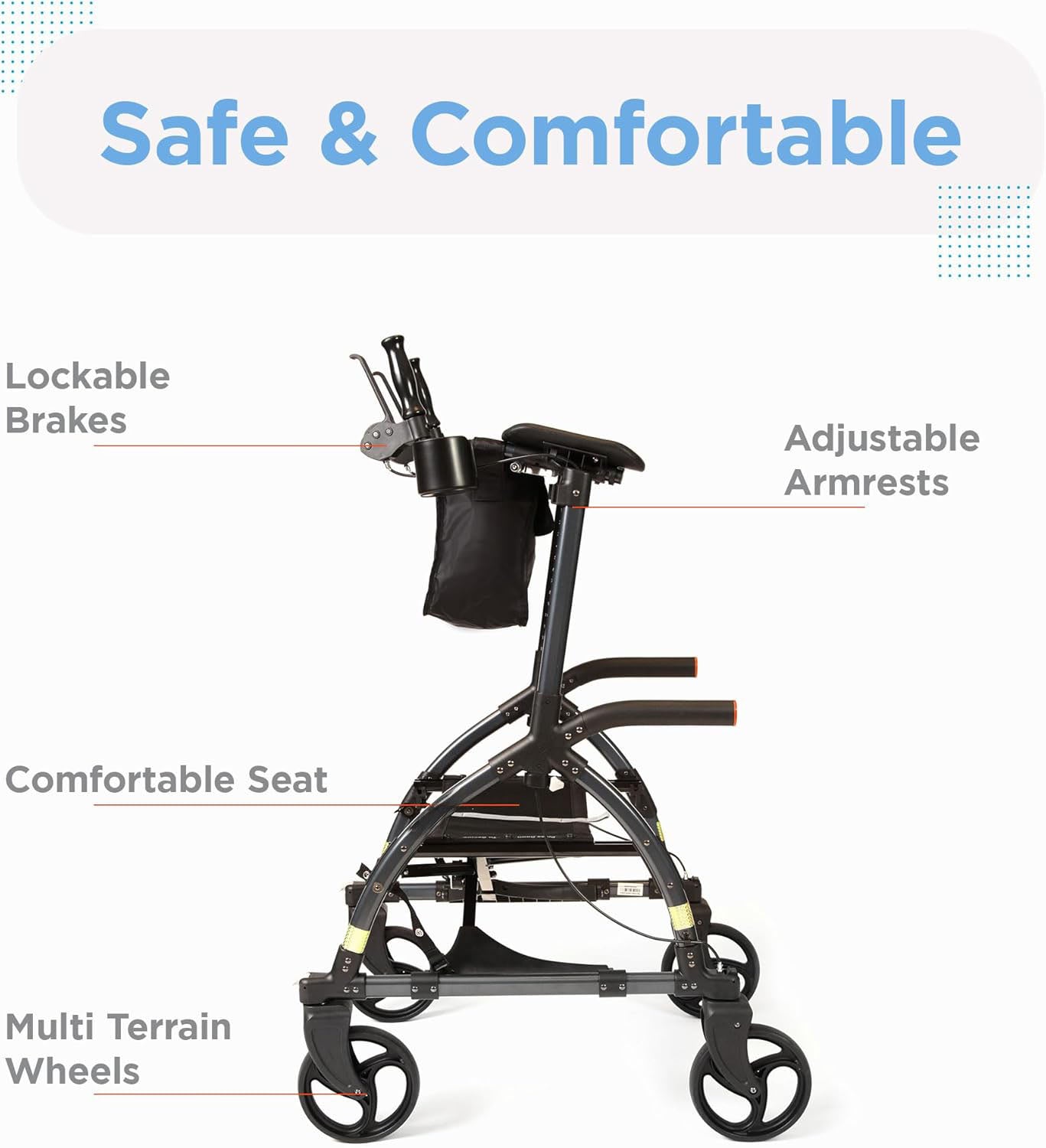 Journey UPWalker Standard – The Original Upright Walker – Premium, Lightweight Adjustable Upright Rollator Walker with Seat for Adults, Seniors & The Elderly