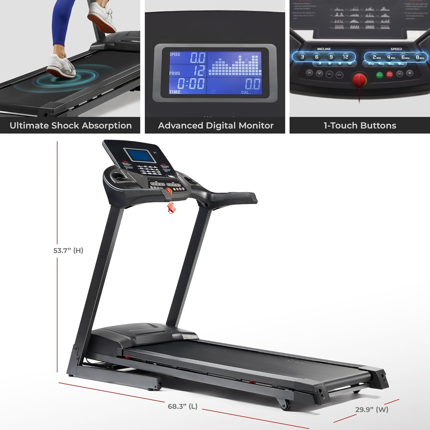 Energy Flex Motorized Treadmill with Shock Absorption, Automatic Incline, Easy Foldable Design, Pulse Sensors, Digital Display, Optional Free App Bluetooth Connection