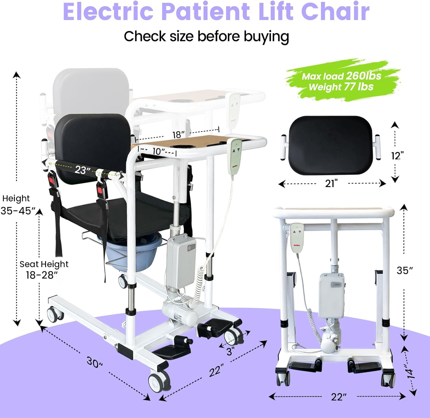 Electric Transfer Lift Chairs for Elderly,Patient Lift Transfer Chair for Home,Foldable Wheelchair Lift for Car,Portable Handicap Lift for Seniors,Transfer Shower Chair -Max Load 260lbs