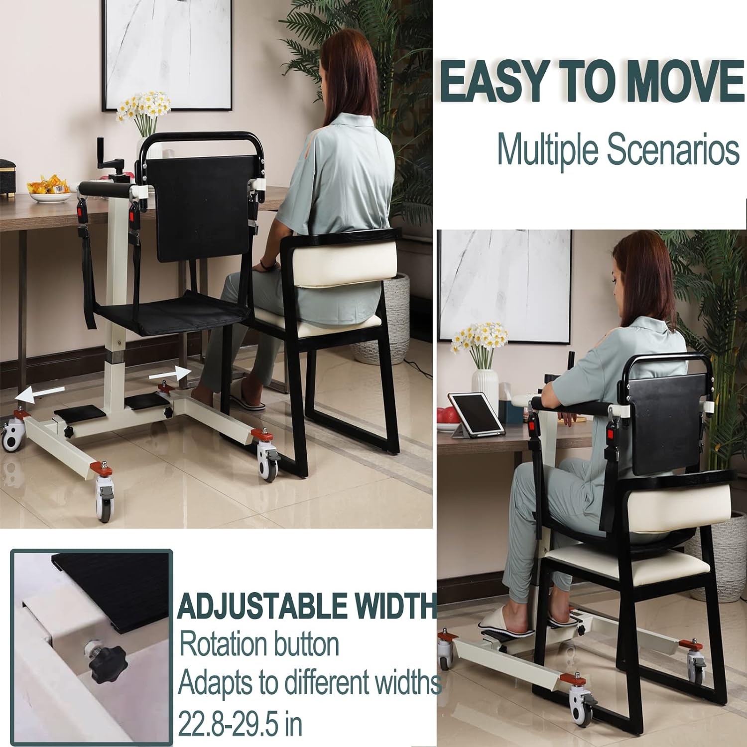 Patient Lift Transfer Chair, Patient Lift Wheelchair for Home and Car Portable Patient Lift Chair Wheelchair Lift for Home, Disabled and Elderly Nursing, Height/Width Adjust (Upgraded Backrest)