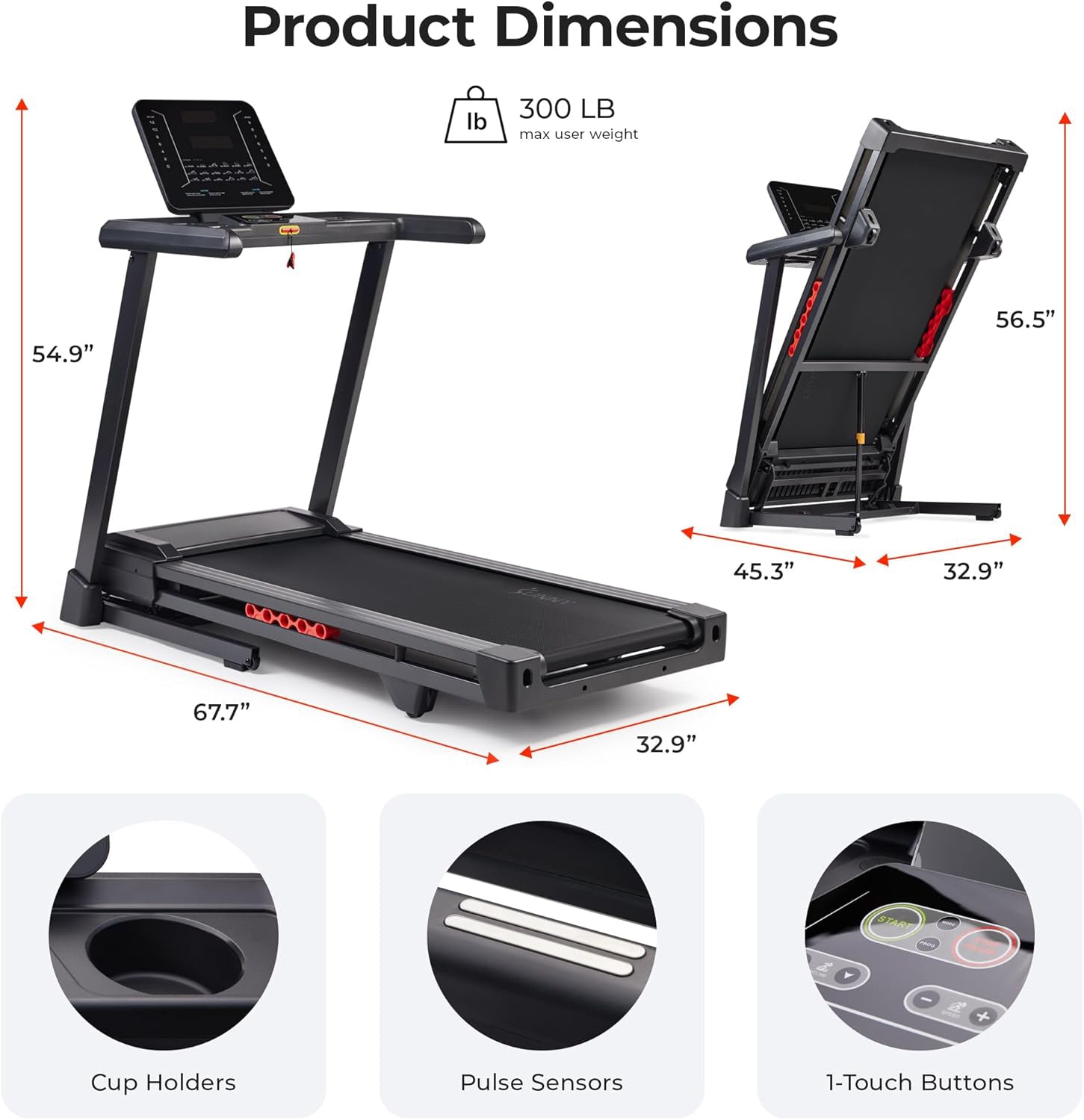 Heavy Duty Treadmill for Home, 20” Wide Deck, 15 Level Auto Incline, 300 LB Weight Capacity, Foldable Running Machine, Digital Monitor, Free App Bluetooth Connection