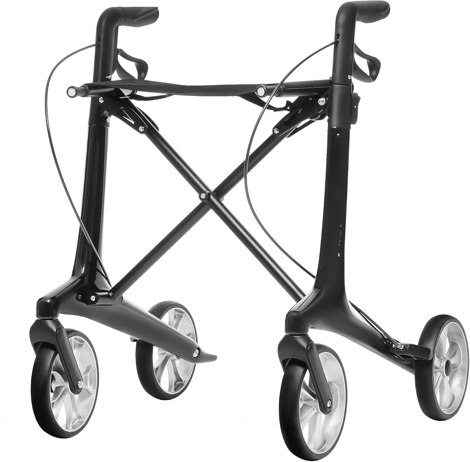 Ultralight Carbon Fiber Rollator Walkers for Seniors Lightweight at Only 12lbs, Folding Rolling Walker with Lowered Seat, Organizer Bag and 8'' Wheels