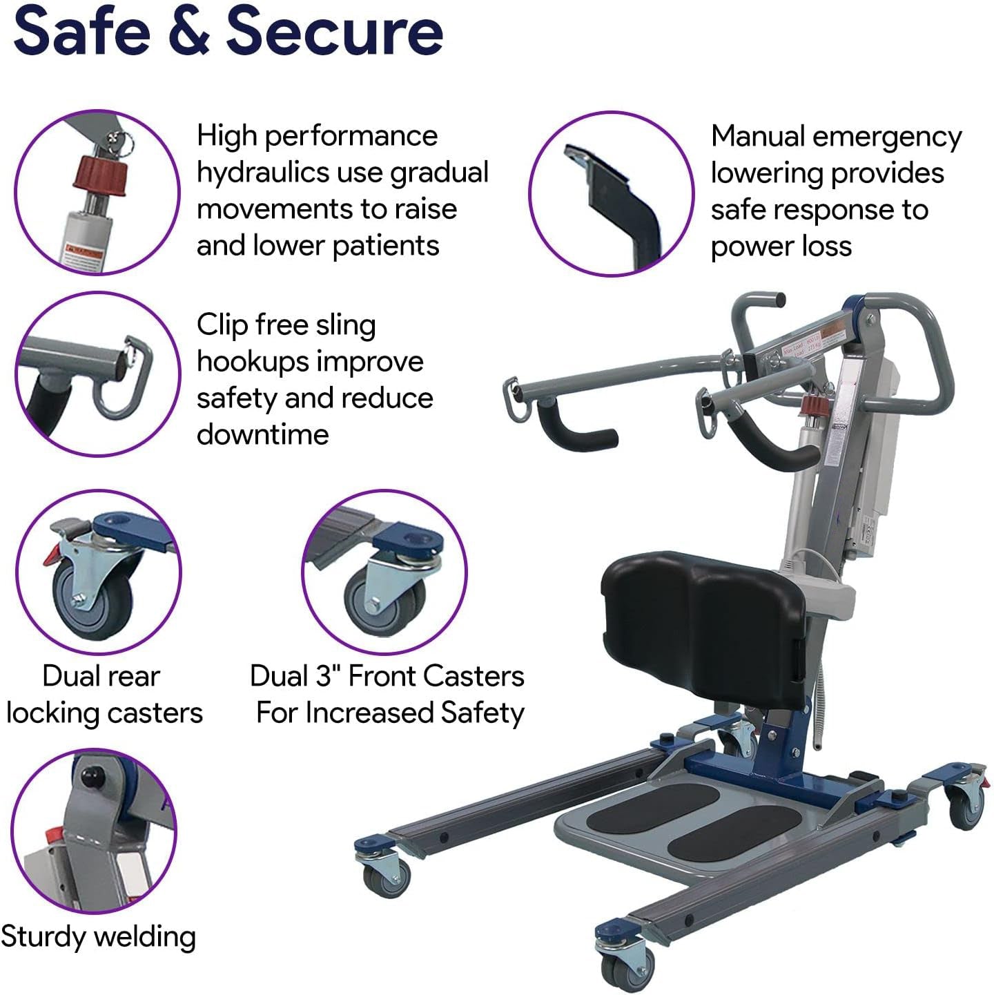 Sit to Stand Lift - Bariatric Full Body Patient Transfer Lifter for Home Use and Facilities - Long Lasting Battery