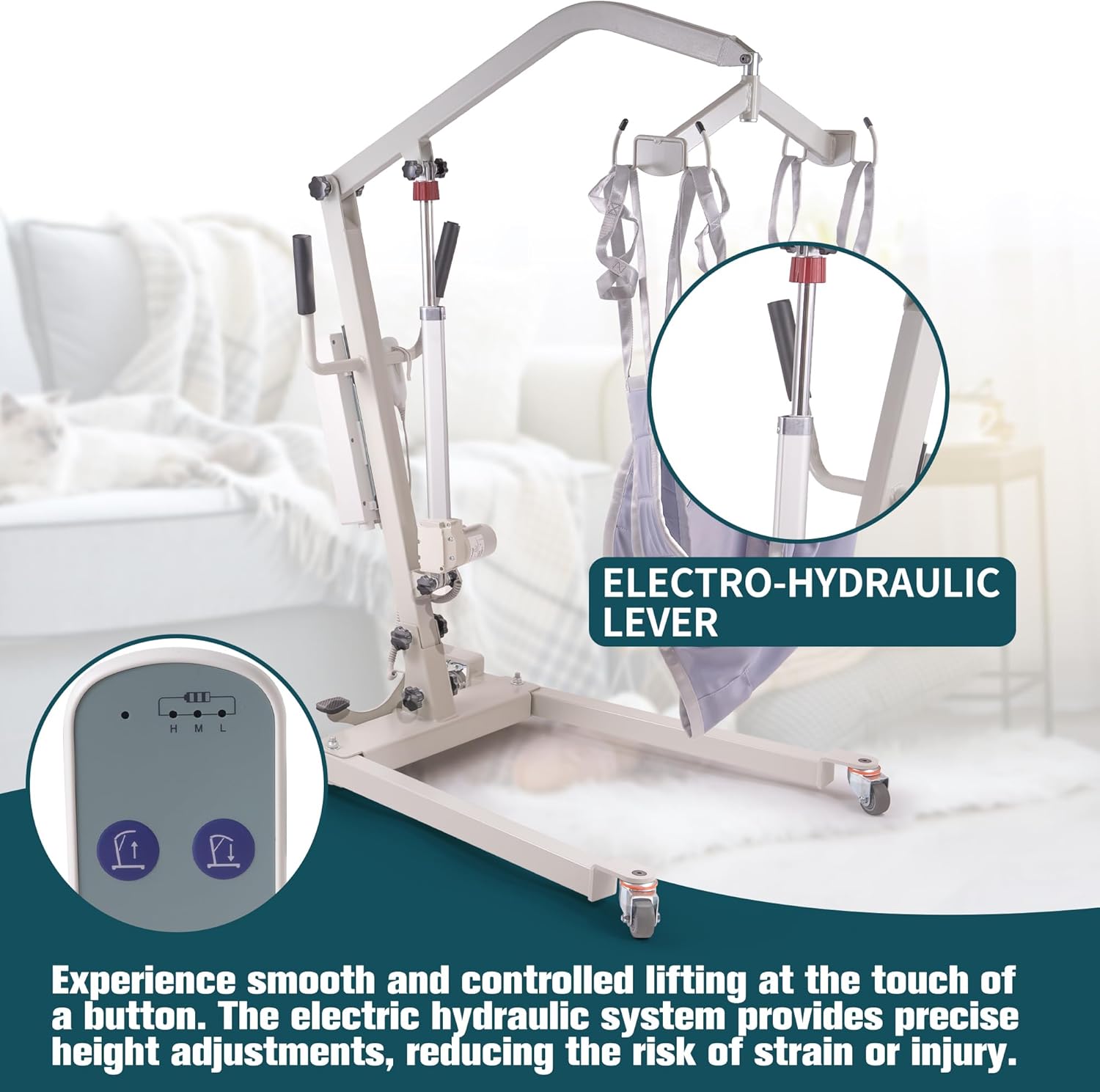 Electric Foldable Patient Lift, Full Body Foldable Patient Transfer Lift for Home Use, 400lb Weight Capacity with U-Sling, Foldable Hydraulic