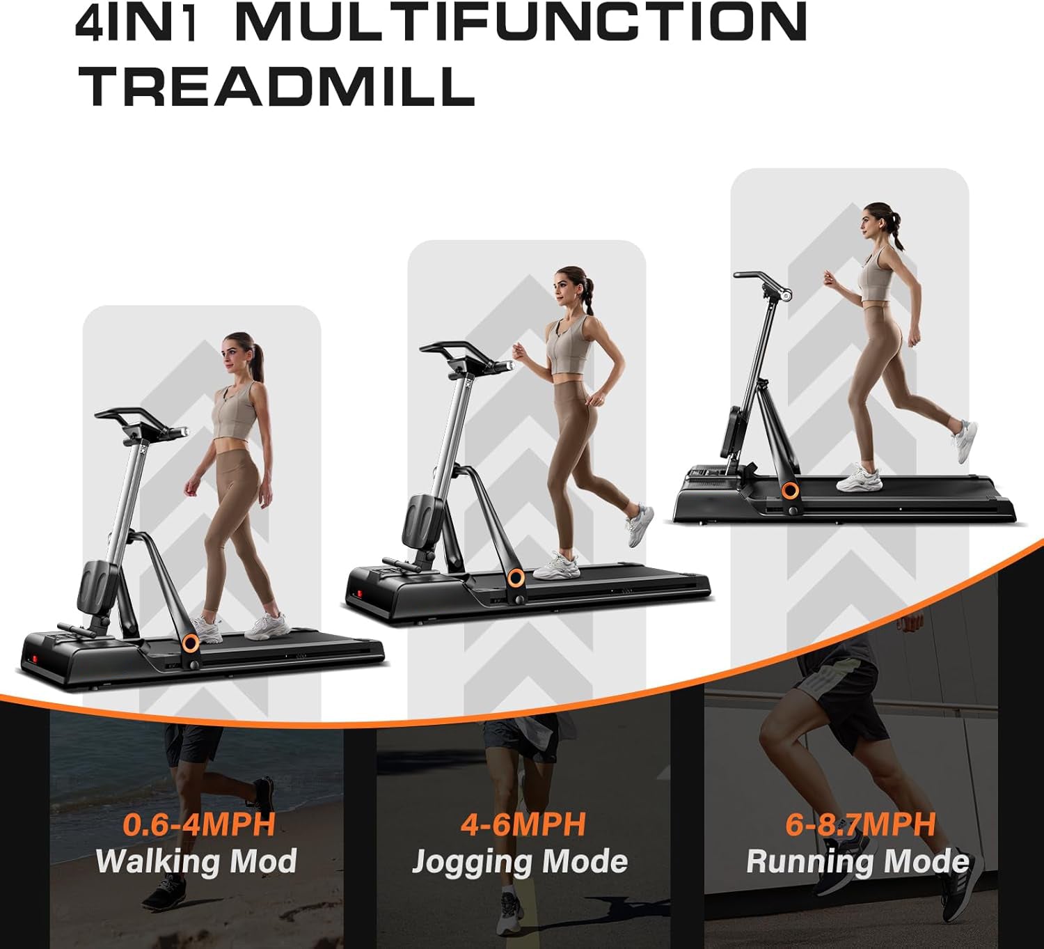 Foldable Treadmill for Home Use with 0.6-8.7 MPH Speed, 320 LBS Capacity & 3.0 HP Quiet Brushless - Portable Compact Running
