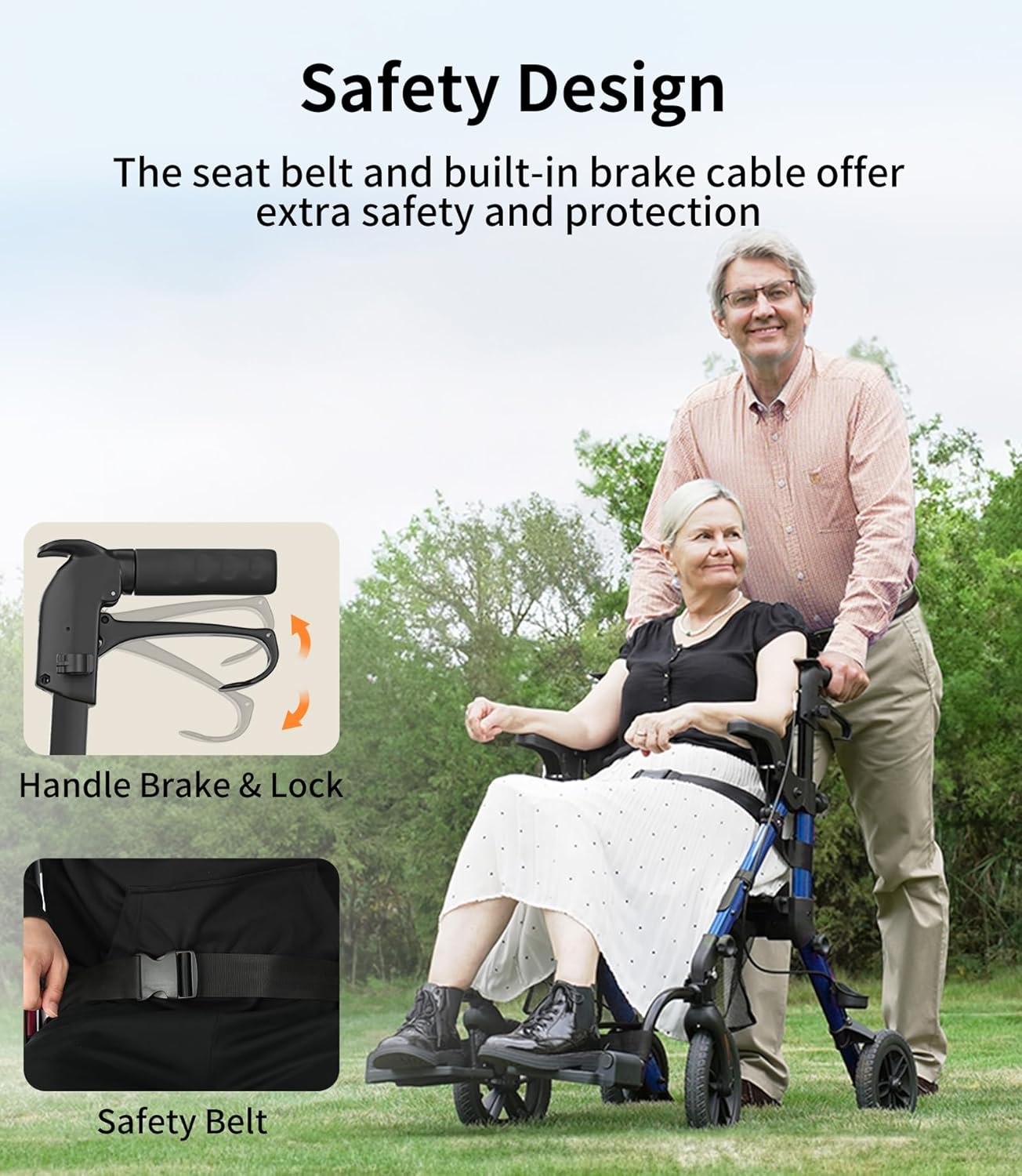 Transport-Wheelchair-Lightweight-Foldable, Walker Wheelchair Combo, Rollator-Walkers-for-Seniors-with-Seat, 2 in 1 Rolling Walker, 300lb Adults 4 Wheel Transport Chair w/Brakes & Pouch-FSA HSA