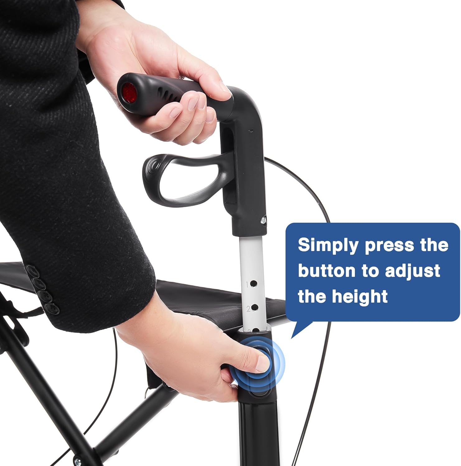 Ultralight Carbon Fiber Rollator Walkers for Seniors Lightweight at Only 12lbs, Folding Rolling Walker with Lowered Seat, Organizer Bag and 8'' Wheels