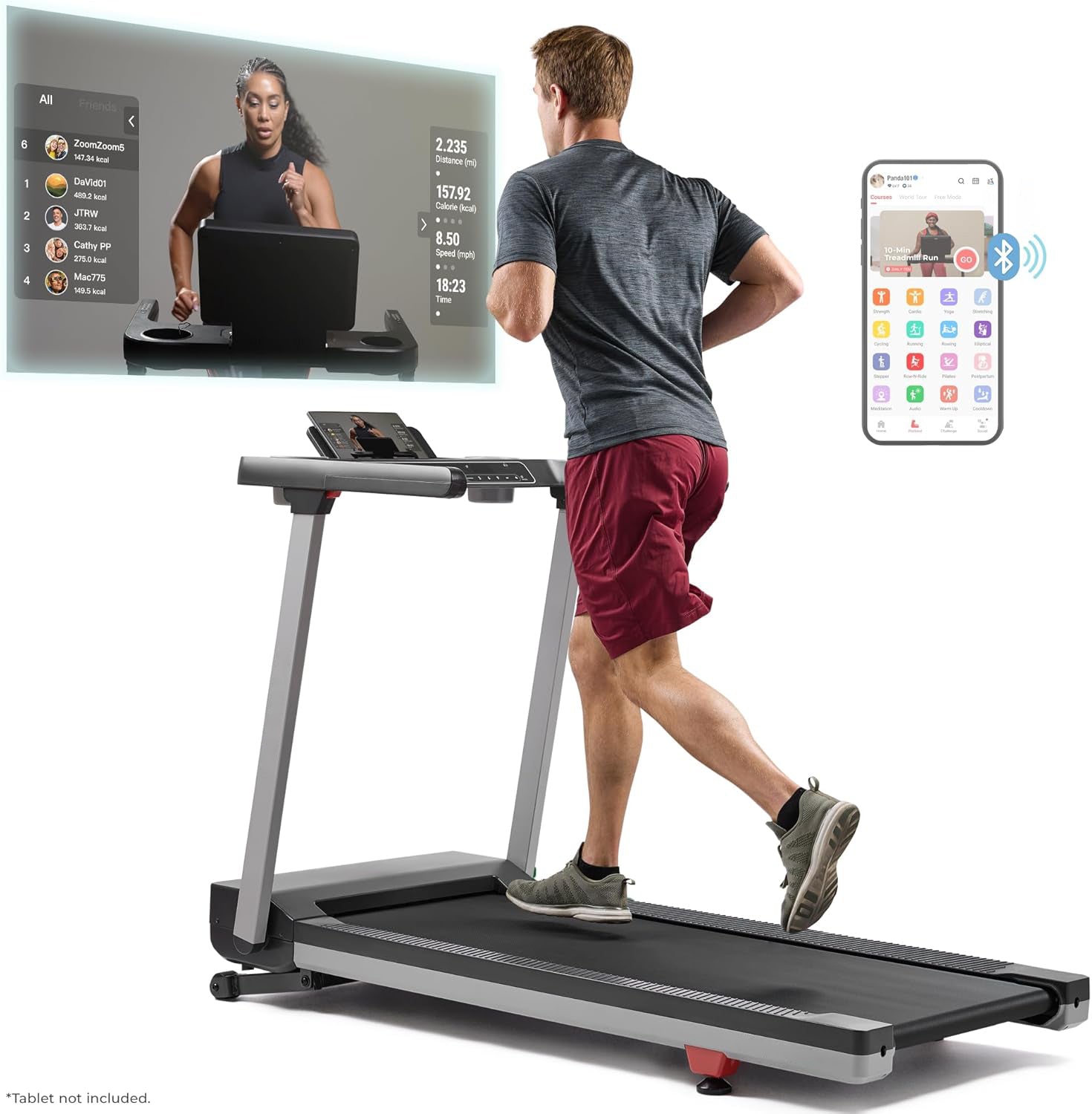 Premium Foldable Treadmill for Home, Running or Walking with Auto Incline, Shock Absorption, Digital Display, Optional 20” Running Deck, Free SunnyFit App Bluetooth Connection