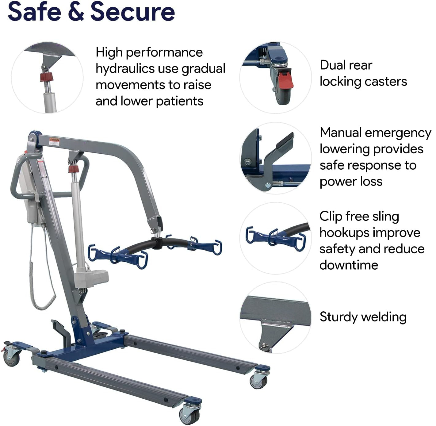 Electric Lift - Safe and Easy Full Body Patient Transfer Lifter for Home Use and Facilities - Floor, Low Bed and Chair Lifting, 500 Pound Weight Capacity, 6 Point Spreader Bar