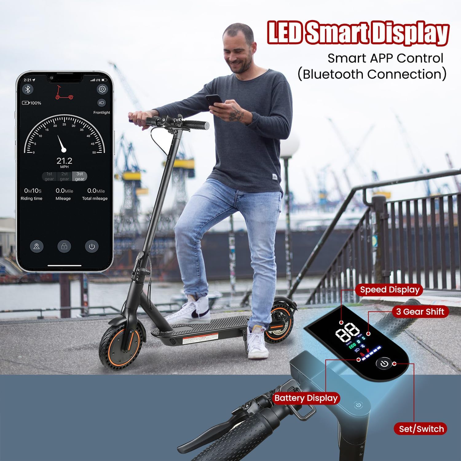Electric Scooter, 500W Motor, Up to 17-20MPH &19-21 Miles, Commuter Escooter, Foldable E-Scooter for Adults with APP and Dual Braking System Escooter