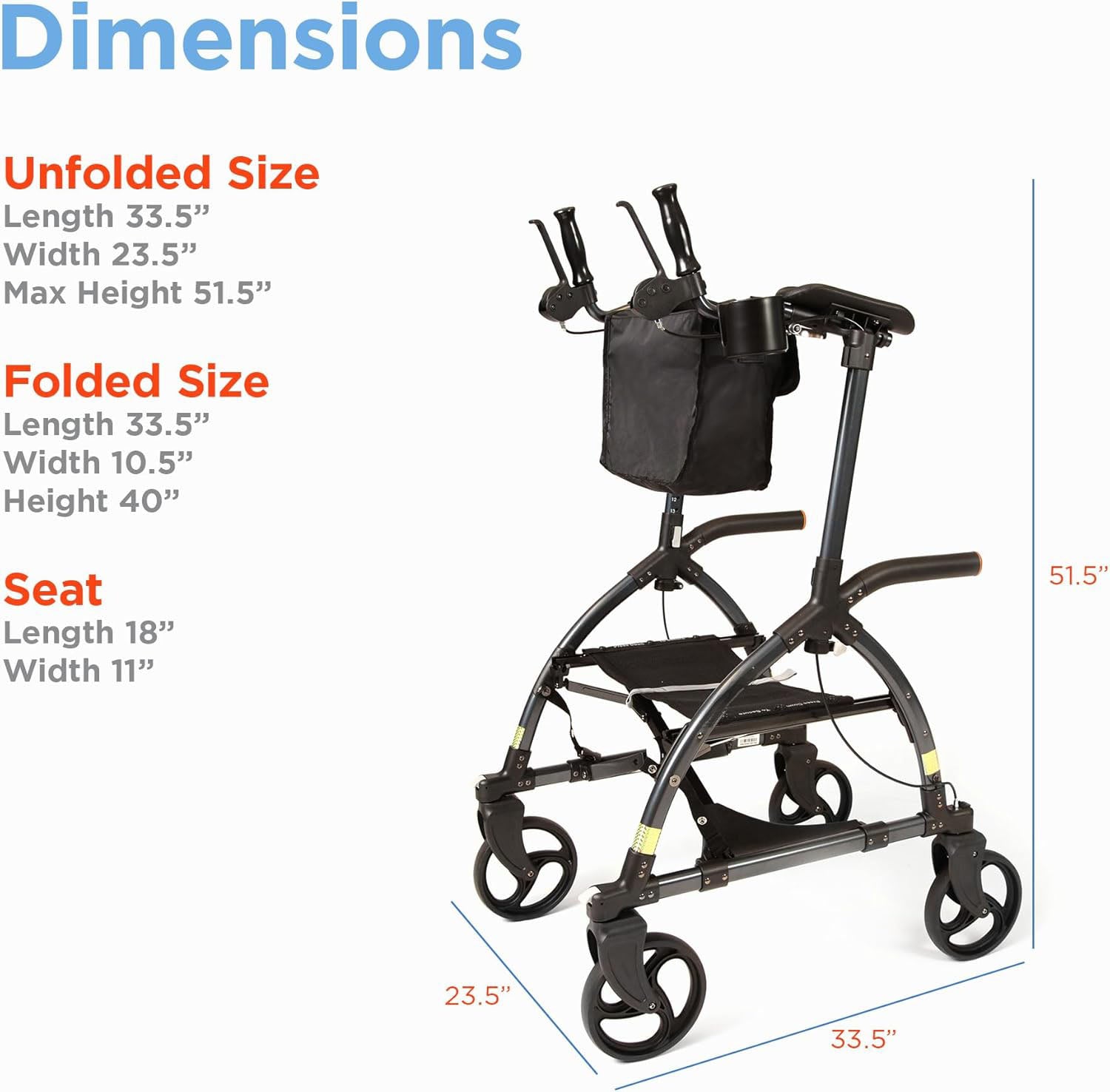 Journey UPWalker Standard – The Original Upright Walker – Premium, Lightweight Adjustable Upright Rollator Walker with Seat for Adults, Seniors & The Elderly