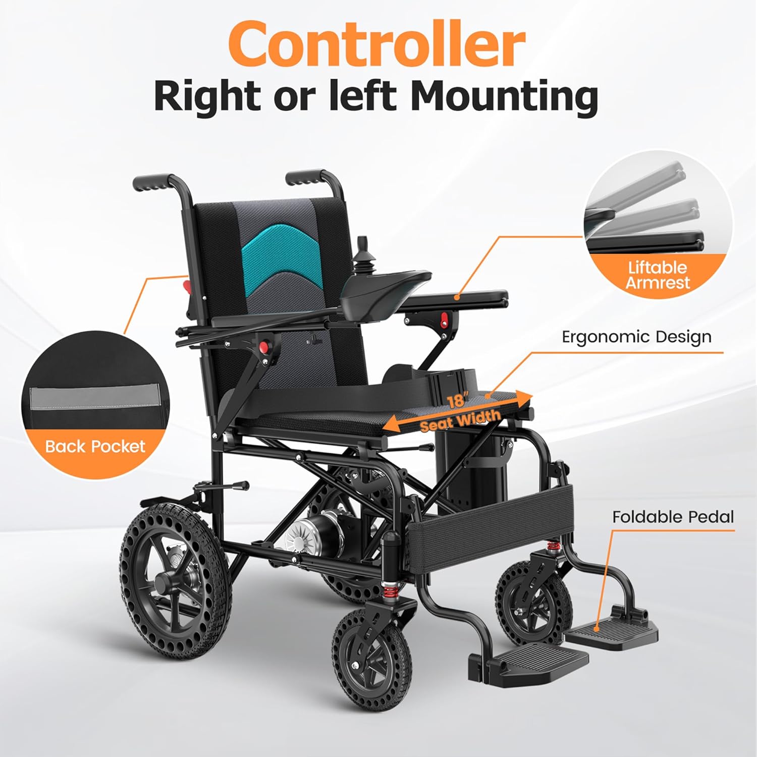 Lightweight Foldable Electric Wheelchair, Only 40lbs,Electric Wheelchairs for Adults, All Terrain Motorized Wheelchair for Seniors, Airline Approval