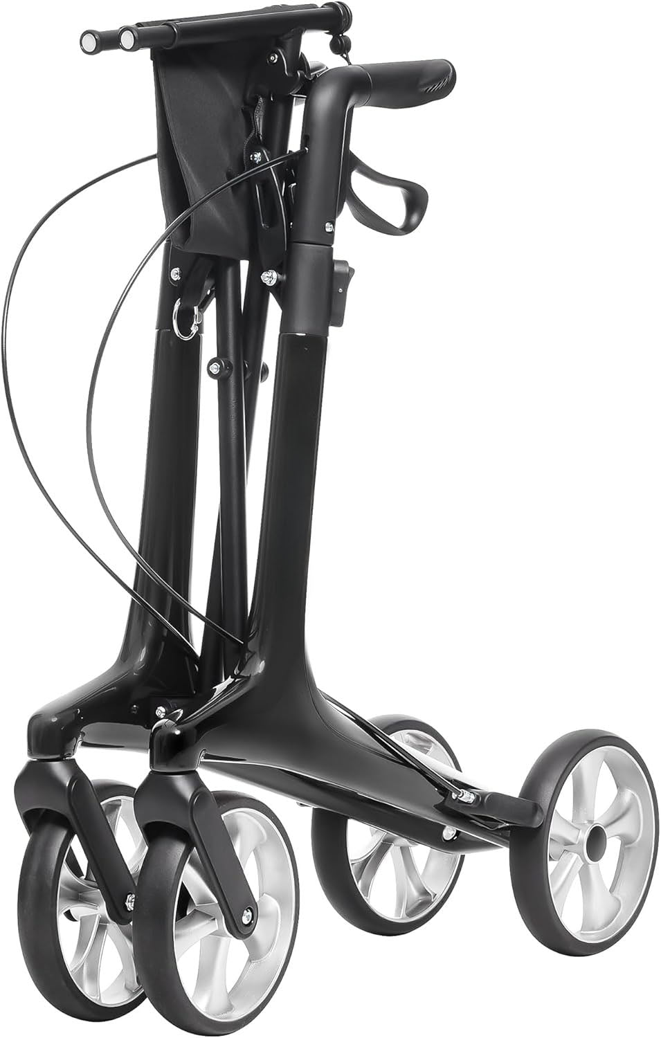 Ultralight Carbon Fiber Rollator Walkers for Seniors Lightweight at Only 12lbs, Folding Rolling Walker with Lowered Seat, Organizer Bag and 8'' Wheels