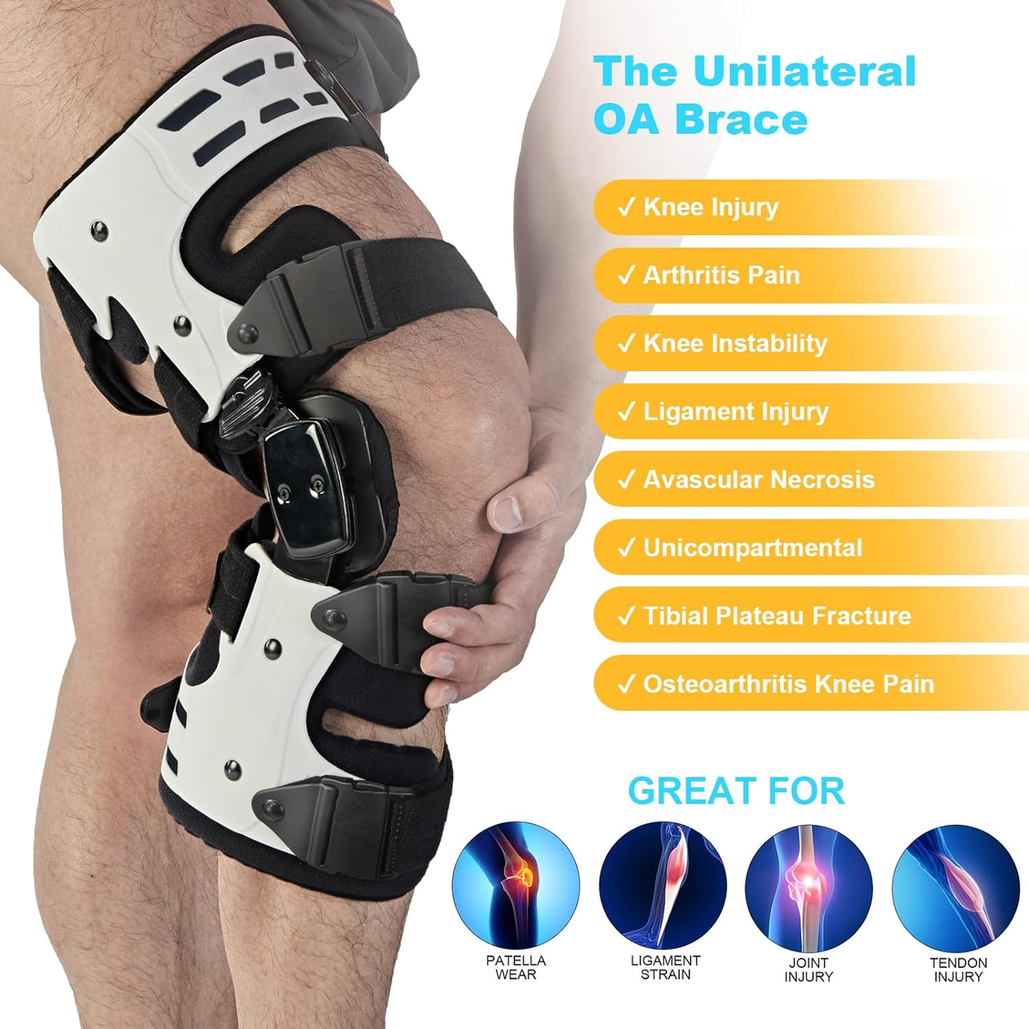 OA Unloader Knee Brace for Osteoarthritis & Joint Pain Relief, Right - White