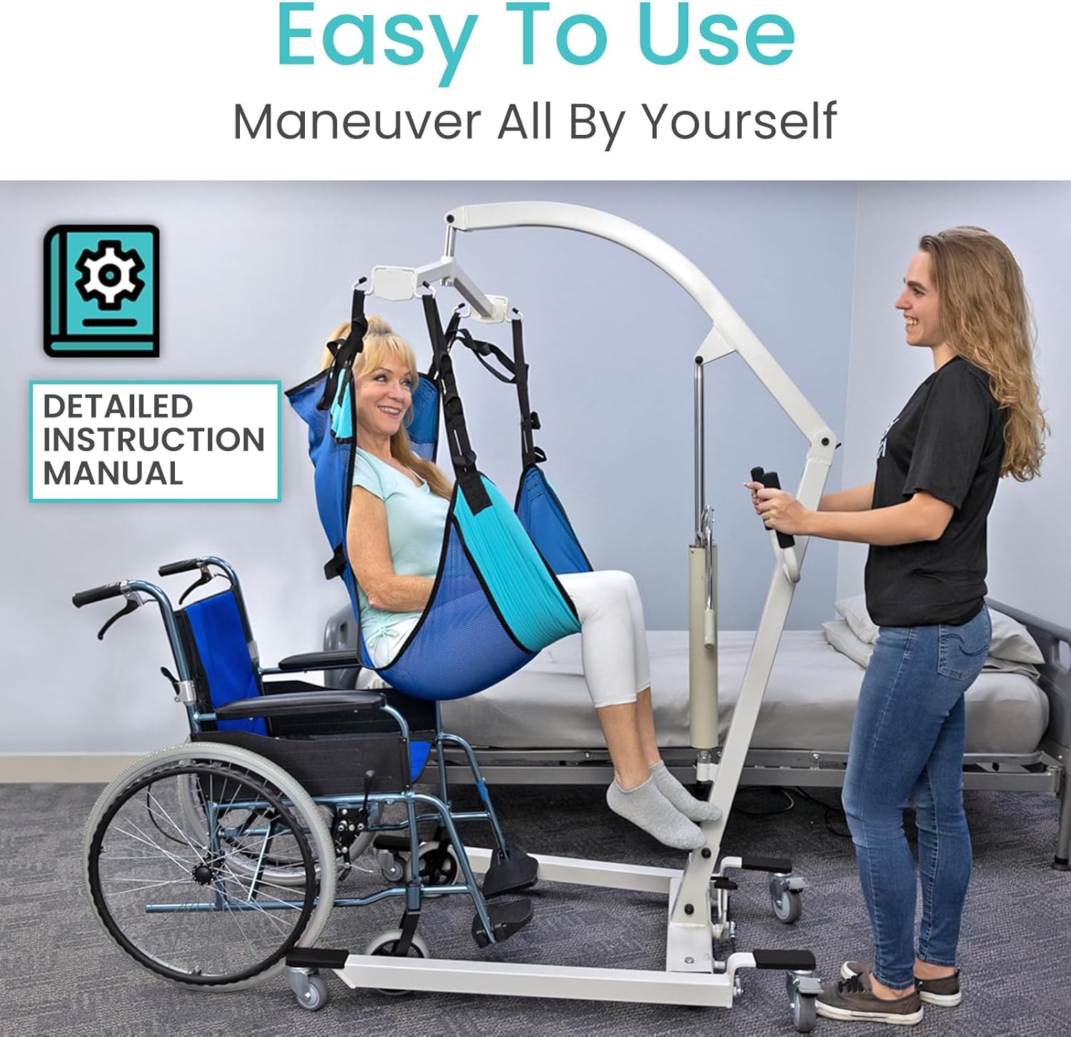 Hydraulic Patient Lift for Home Use with Sling - Portable, Medical Patient Transfer Lift System - Sit to Stand Lift Assist