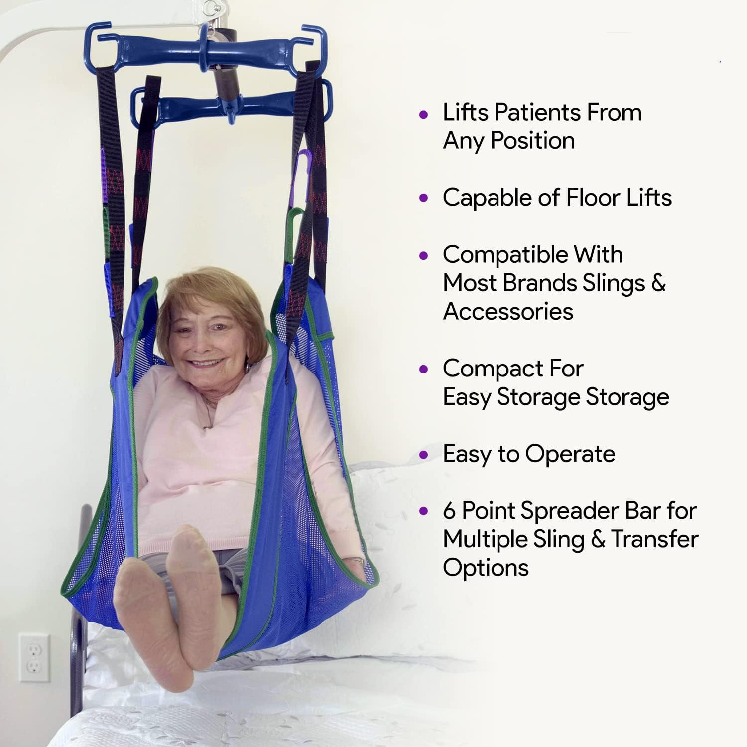 Electric Lift - Safe and Easy Full Body Patient Transfer Lifter for Home Use and Facilities - Floor, Low Bed and Chair Lifting, 500 Pound Weight Capacity, 6 Point Spreader Bar