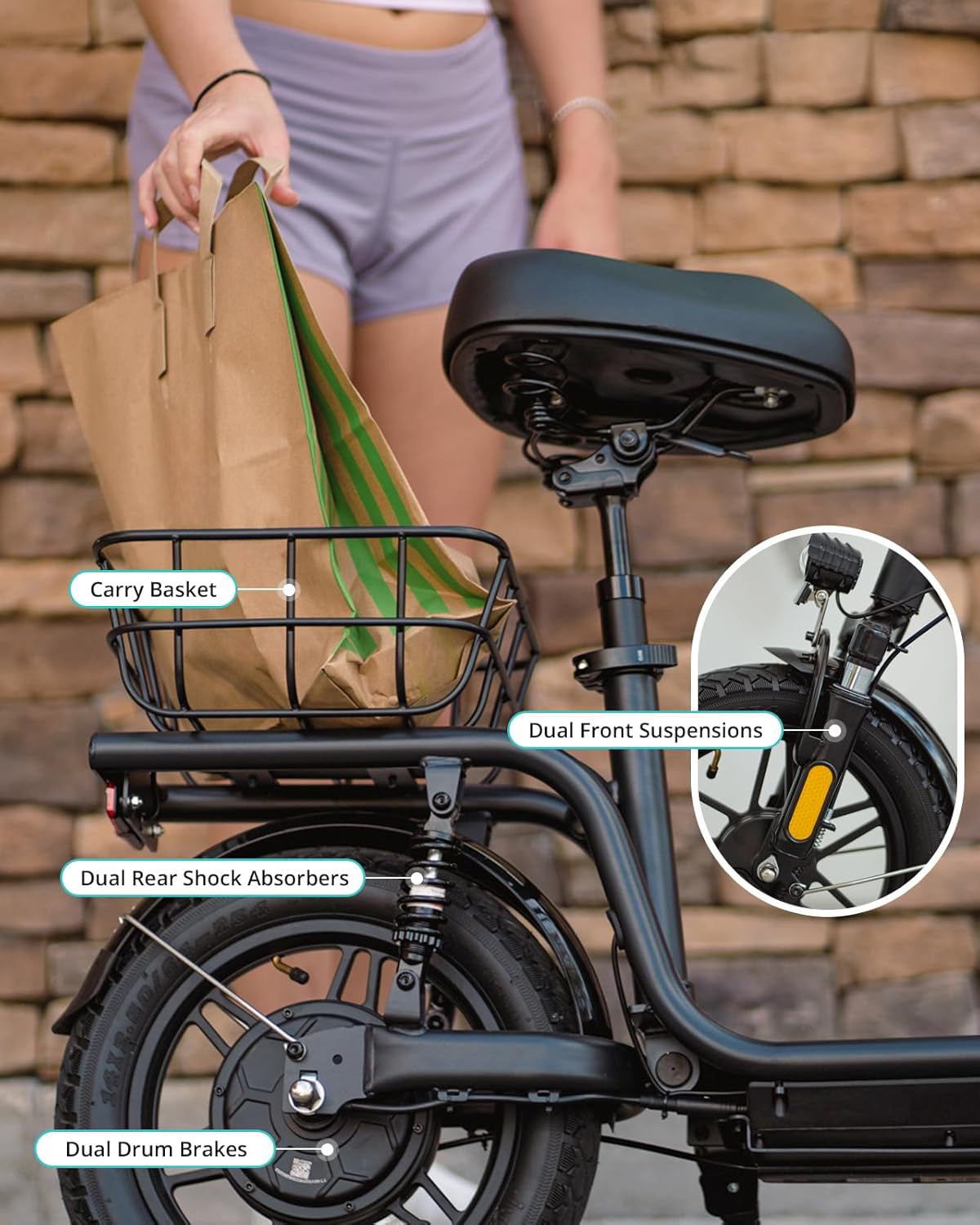 Electric Scooter with Seat for Adult, Max 16-25miles Range, 15.5-20mph Power by 350W-500W Motor, Comfortable 14" Pneumatic Tire and Wider Deck & Height Adujustable Seat with Carry Basket