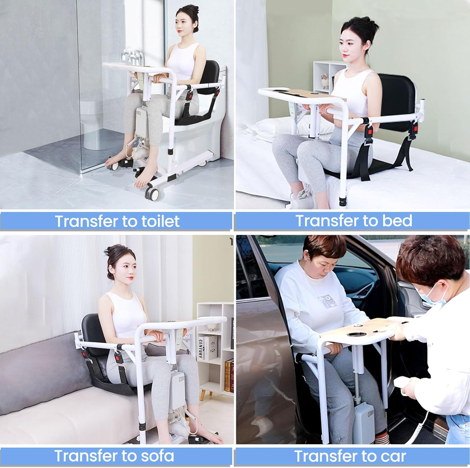 Electric Patient Lift Transfer Chair,Foldable Transfer Lift Wheelchair for Home Car,Height Adjustable with Hanger Device,Portable Handicap Lift Shower Chair,Transfer Chairs for Seniors