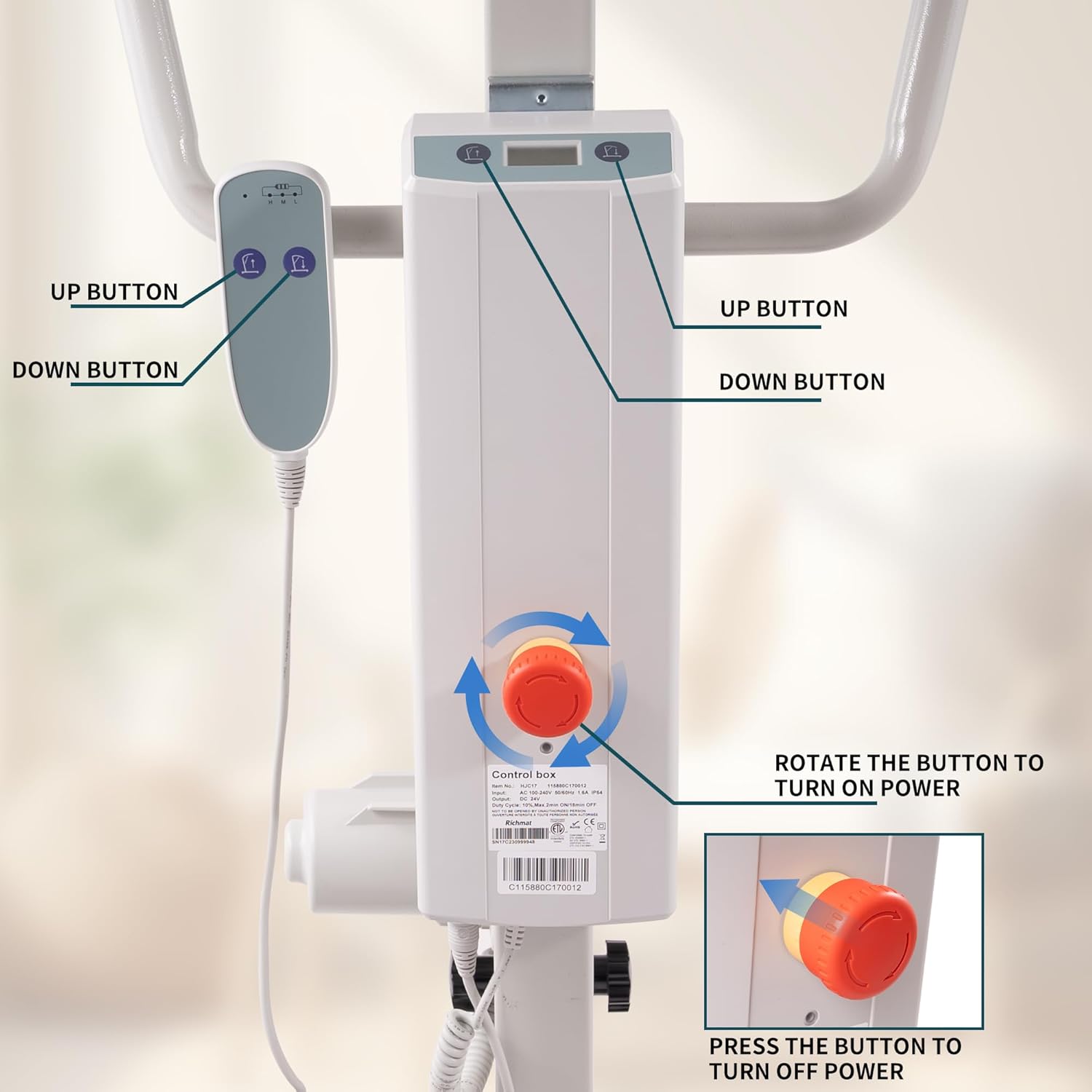 Electric Foldable Patient Lift, Full Body Foldable Patient Transfer Lift for Home Use, 400lb Weight Capacity with U-Sling, Foldable Hydraulic