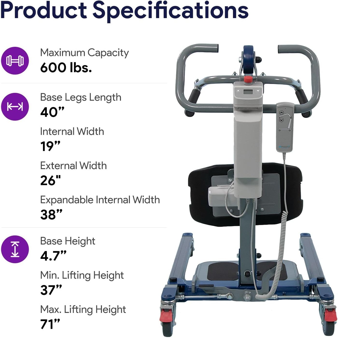 Sit to Stand Lift - Bariatric Full Body Patient Transfer Lifter for Home Use and Facilities - Long Lasting Battery