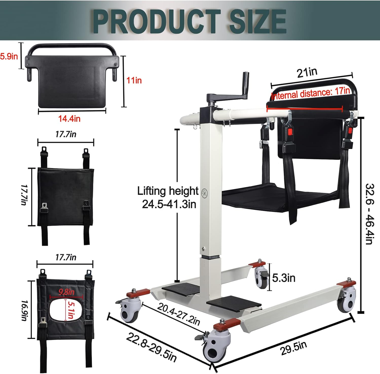 Patient Lift Transfer Chair, Patient Lift Wheelchair for Home and Car Portable Patient Lift Chair Wheelchair Lift for Home, Disabled and Elderly Nursing, Height/Width Adjust (Upgraded Backrest)