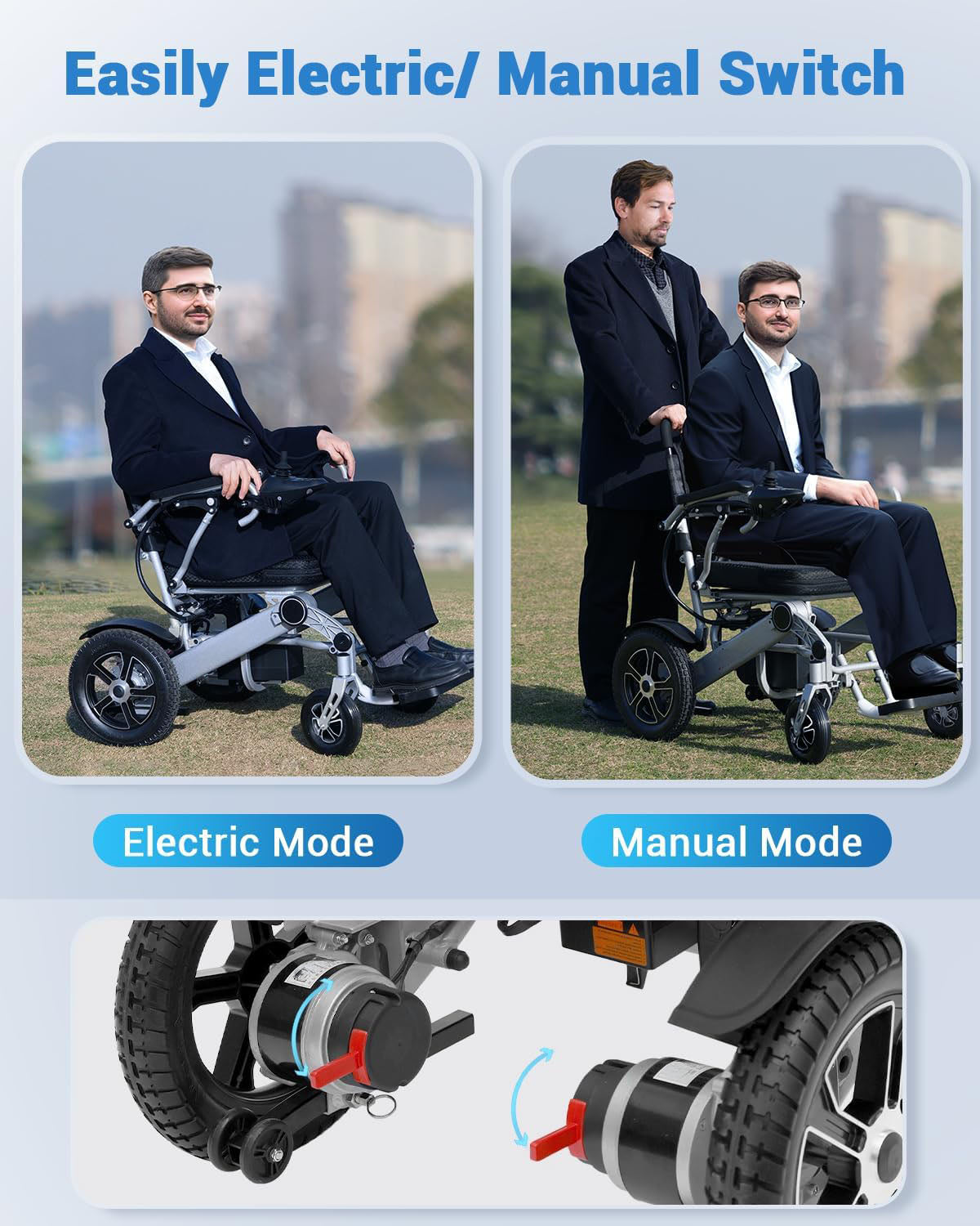 30 Miles Long Travel Range, Electric Wheelchair for Adults Power Wheelchairs Lightweight Foldable All Terrain Motorized Wheelchair for Seniors Compact Portable Airline Approved