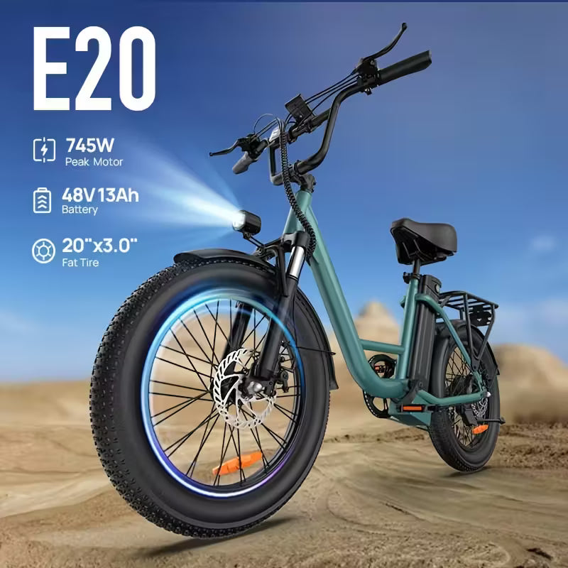 Electric Bike 745W Peak Motor & 48V 13Ah Battery - 60-Mile Range