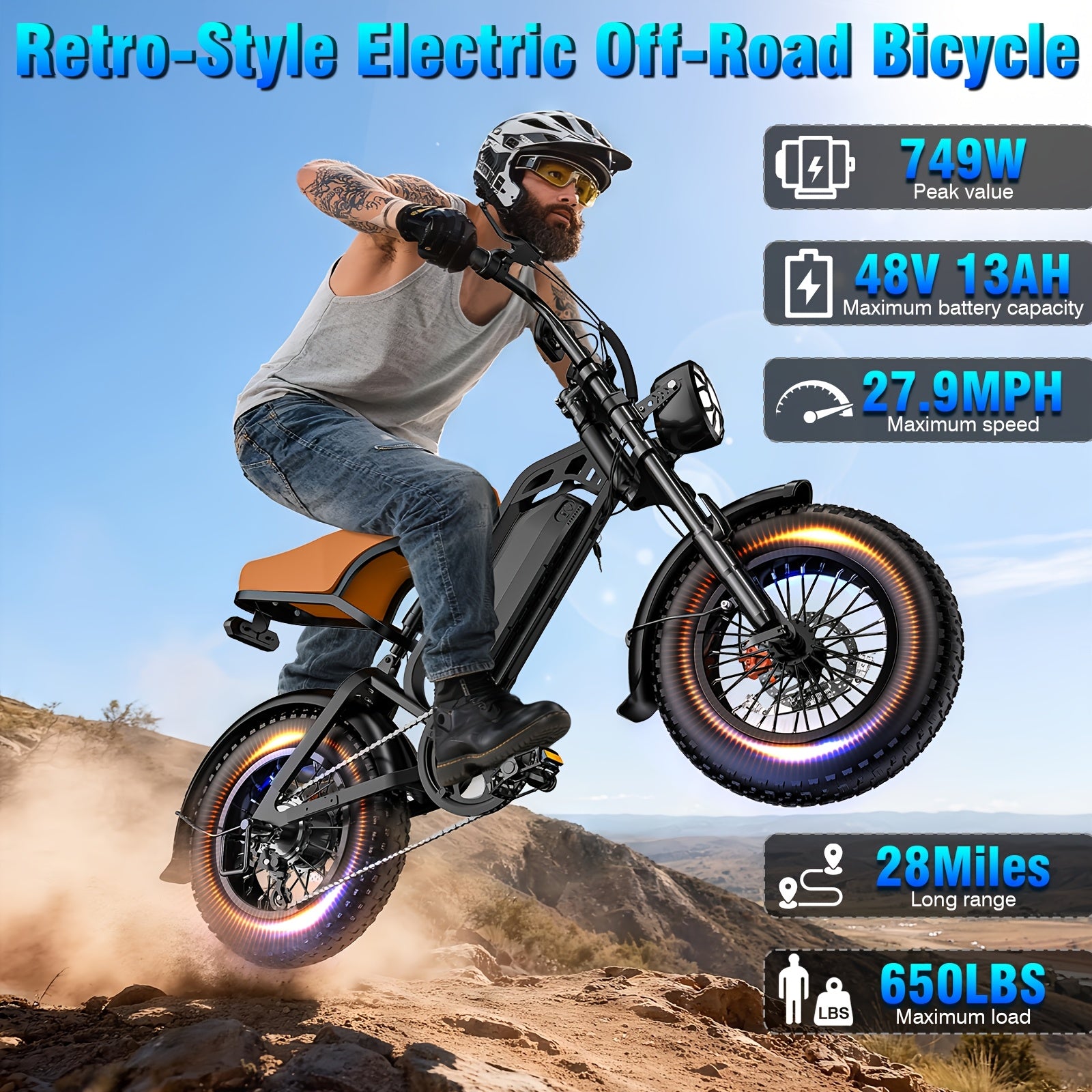 749W 27.9MPH All-Terrain Electric Mountain Bike For Adults -16" Heavy-Duty Alloy Steel Frame, 5-Speed 48V13A Removable Battery, Full Suspension & Disc Brakes, Capacity, 27.9MPH & 25-Mile Range, Foldable E-Bike With LCD Display