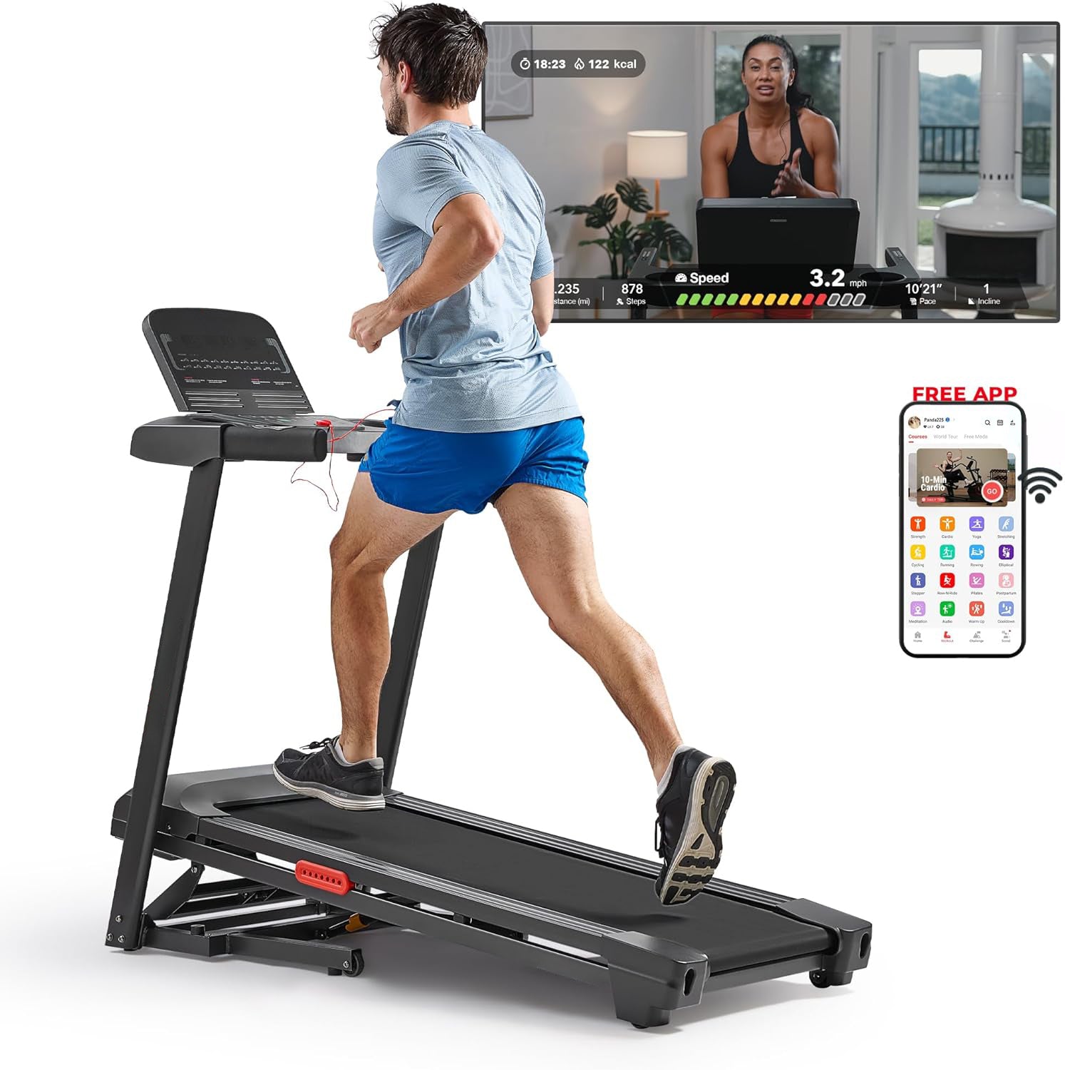 Smart WiFi Treadmills – Compact, Foldable, Portable, Under Desk & Incline Options (Manual & Auto), Brushless Motor, & Bluetooth  App, LED Display, Shock Absorption