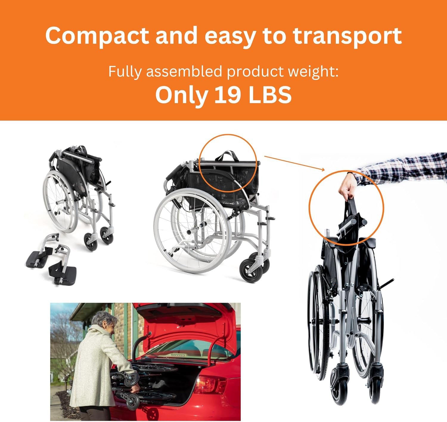 Gray Lightweight Folding Wheelchair 13.5 lbs - with Swingaway Legrests, Anti-tippers, and Quick Release Wheels - 250 lb Capacity