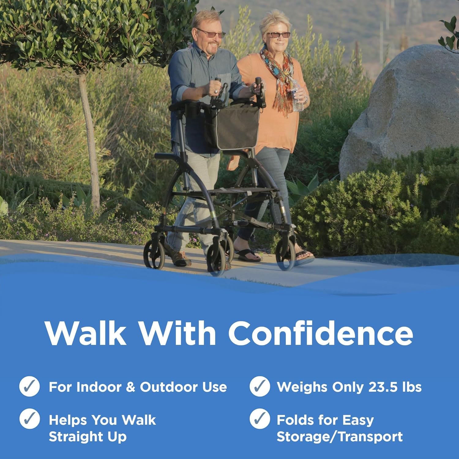Journey UPWalker Standard – The Original Upright Walker – Premium, Lightweight Adjustable Upright Rollator Walker with Seat for Adults, Seniors & The Elderly