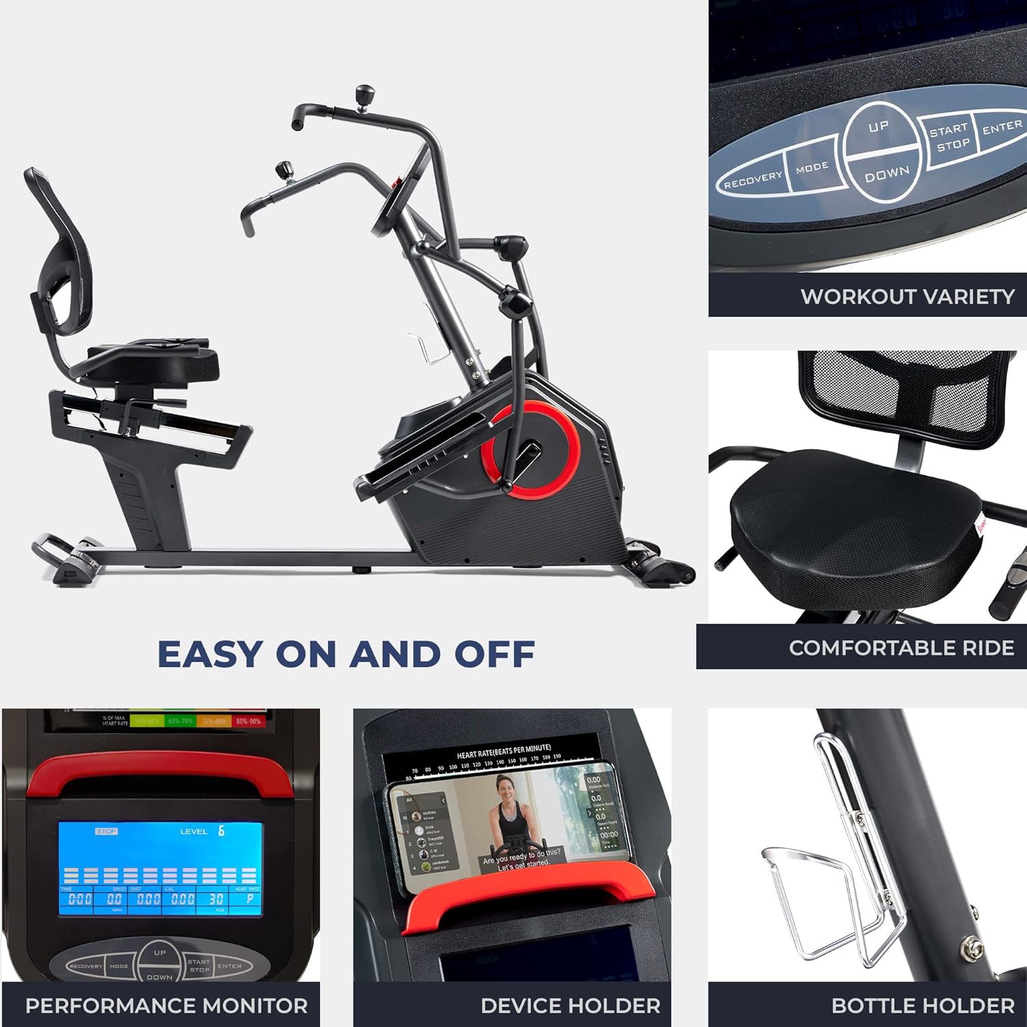 Elite Recumbent Cross Trainer & Elliptical Machine with Arm Exercisers for Home Arm/Leg Training, Easy Adjust Seat & Mesh Backrest, Free SunnyFit App Bluetooth Connectivit