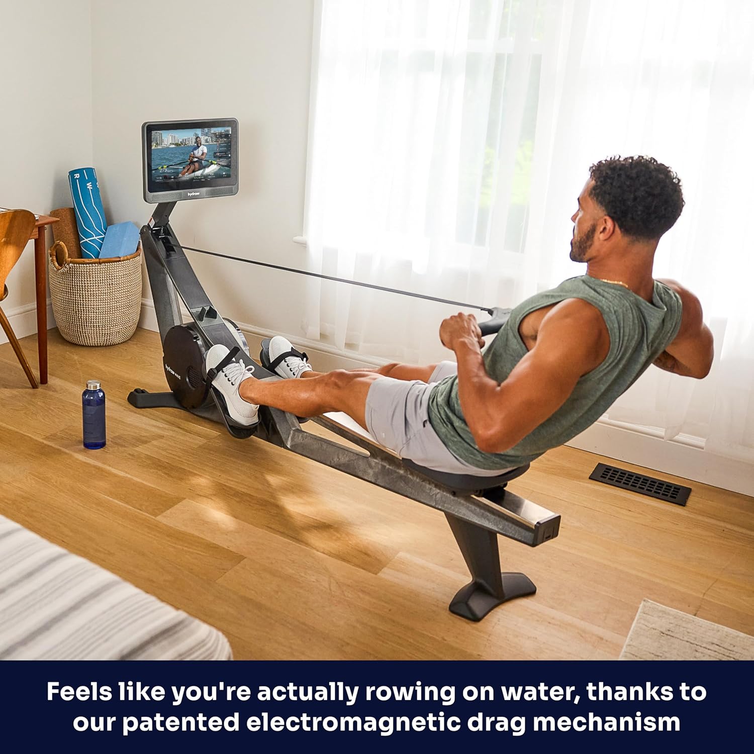 Wave Rowing Machine with 16" HD Touchscreen & Speakers - Foldable | Live Home Workouts, Subscription Required
