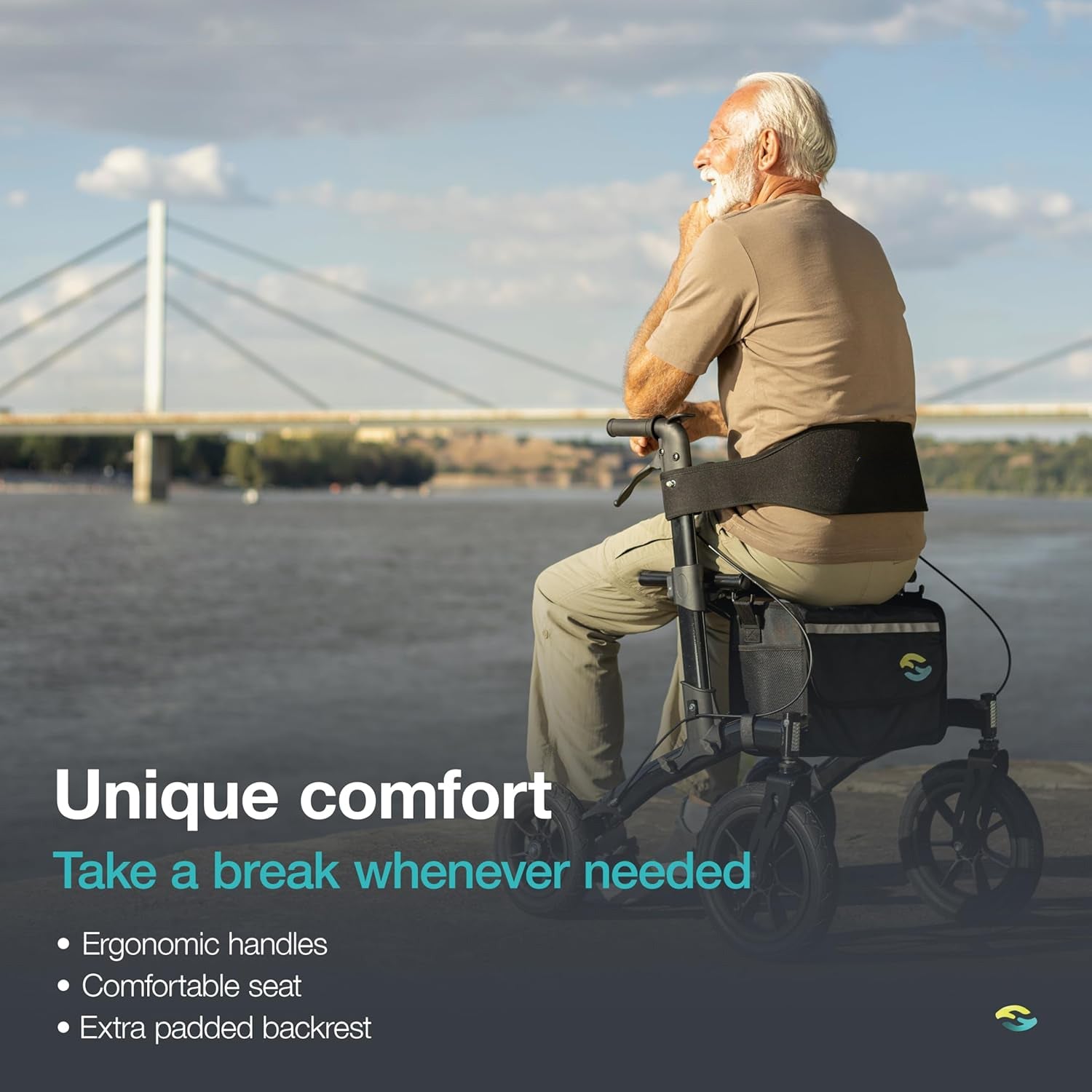 All Terrain Walker Rollator with 12” Pneumatic Tires – Foldable Outdoor Walkers for Seniors with Seat, Lightweight & Adjustable Height, Shock-Absorbing for Comfort on Any Surface