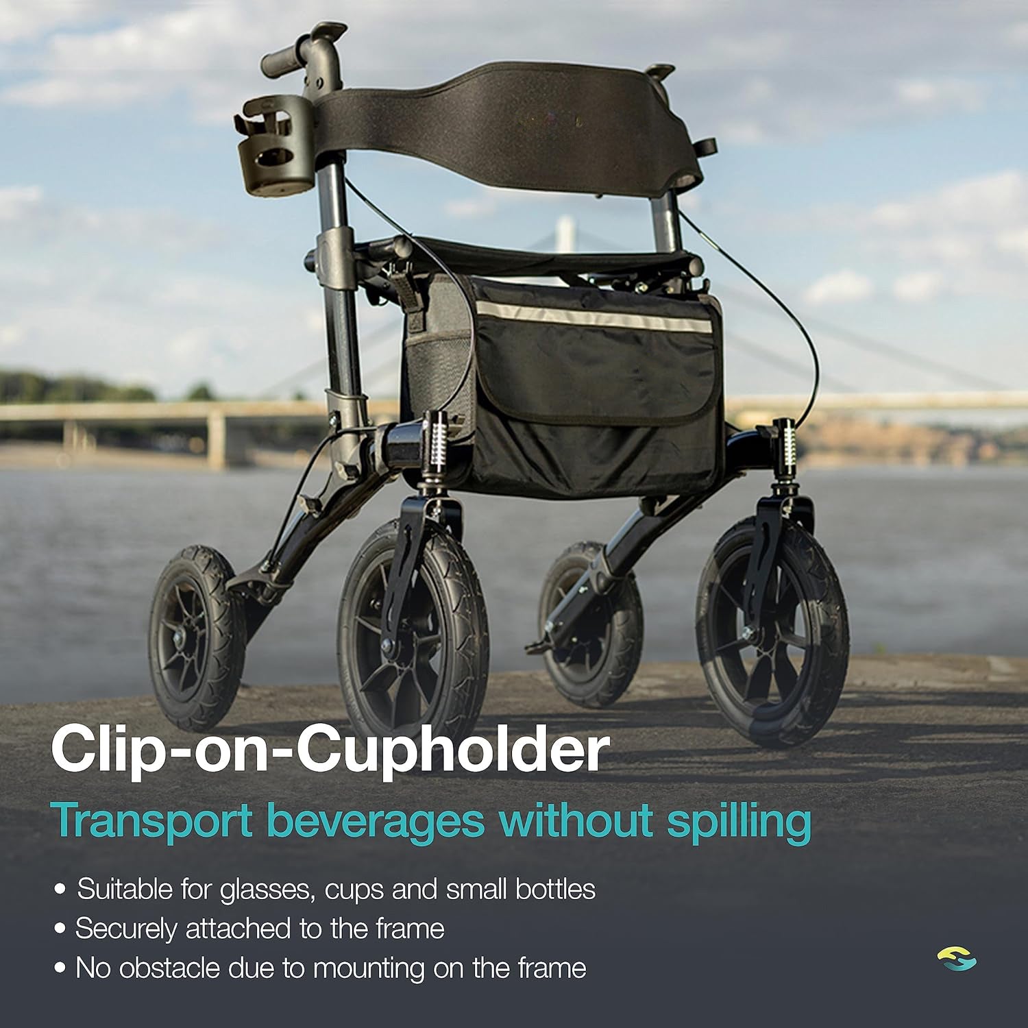 All Terrain Walker Rollator with 12” Pneumatic Tires – Foldable Outdoor Walkers for Seniors with Seat, Lightweight & Adjustable Height, Shock-Absorbing for Comfort on Any Surface