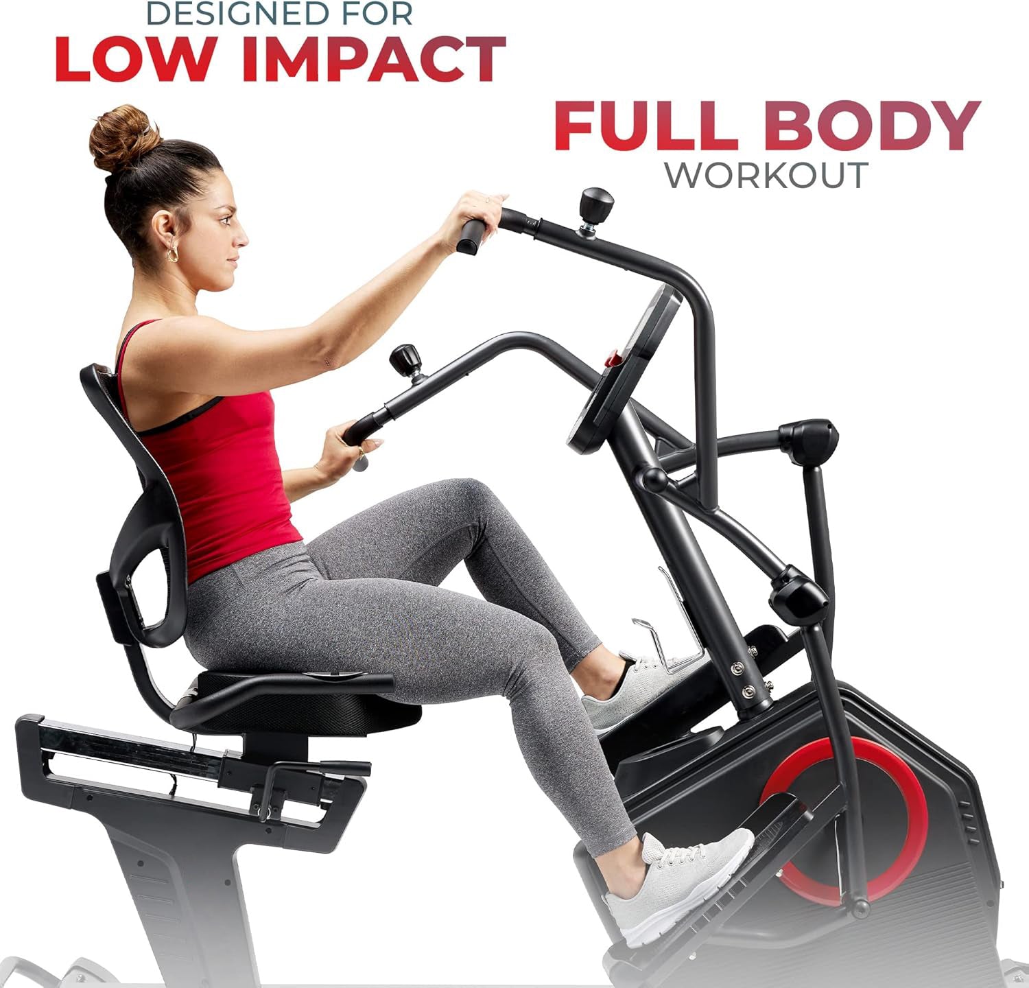 Elite Recumbent Cross Trainer & Elliptical Machine with Arm Exercisers for Home Arm/Leg Training, Easy Adjust Seat & Mesh Backrest, Free SunnyFit App Bluetooth Connectivit