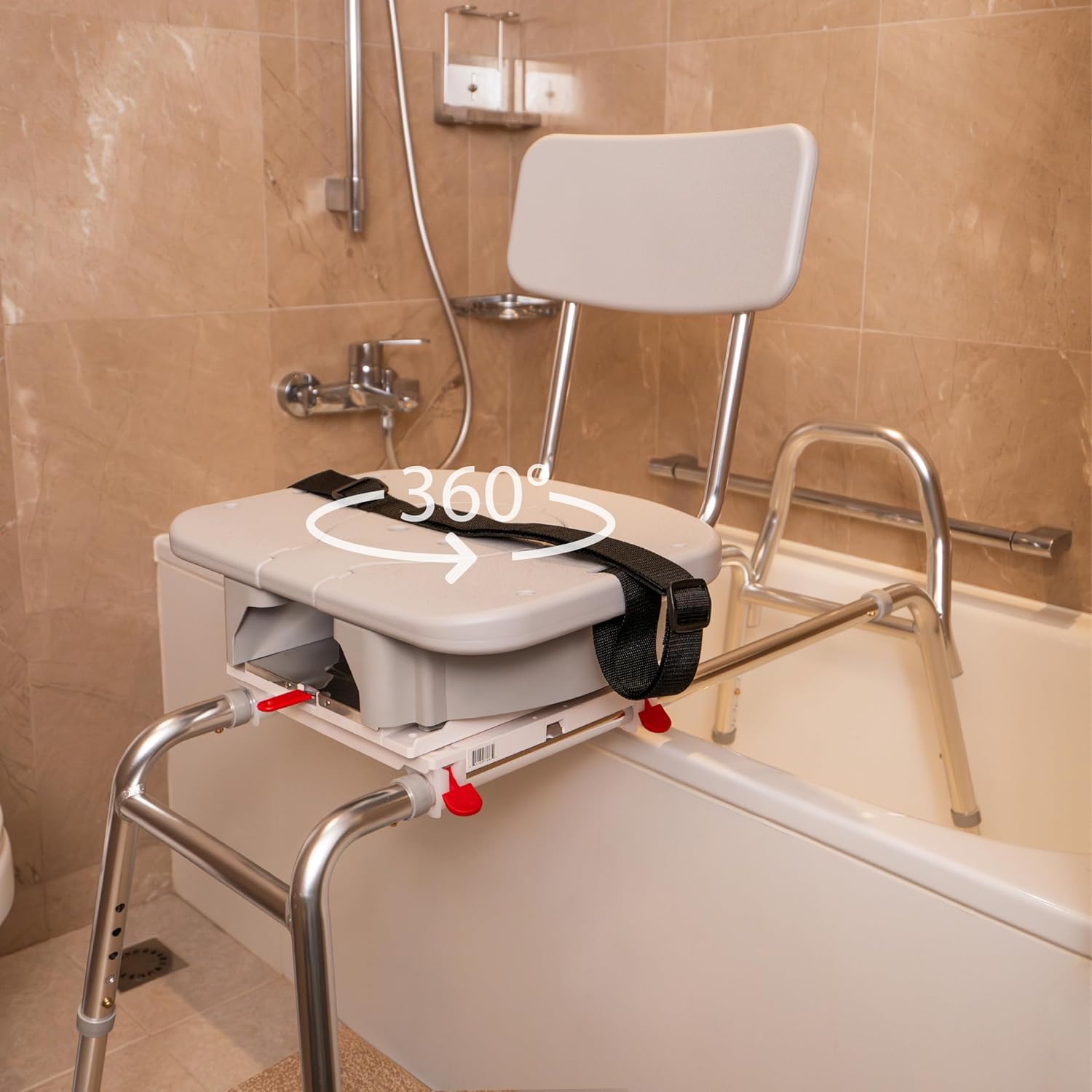 Swivel Sliding Shower Chair & Tub Transfer Bench with Cut Out, Height Adjustable, Heavy-Duty Capacity up to 400 LBs, for Safety Shower, for Elderly & Disabled