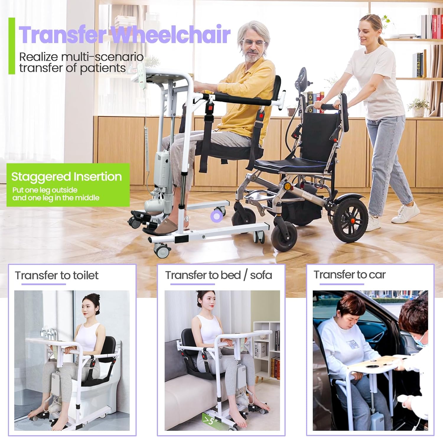 Electric Transfer Lift Chairs for Elderly,Patient Lift Transfer Chair for Home,Foldable Wheelchair Lift for Car,Portable Handicap Lift for Seniors,Transfer Shower Chair -Max Load 260lbs
