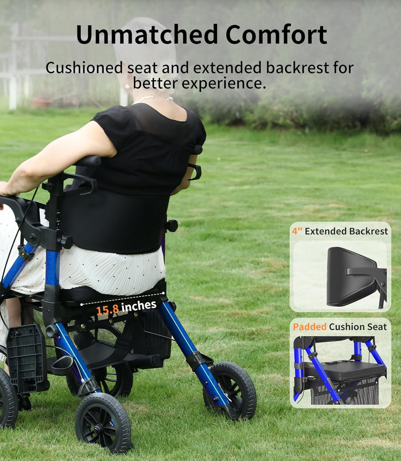 Transport-Wheelchair-Lightweight-Foldable, Walker Wheelchair Combo, Rollator-Walkers-for-Seniors-with-Seat, 2 in 1 Rolling Walker, 300lb Adults 4 Wheel Transport Chair w/Brakes & Pouch-FSA HSA