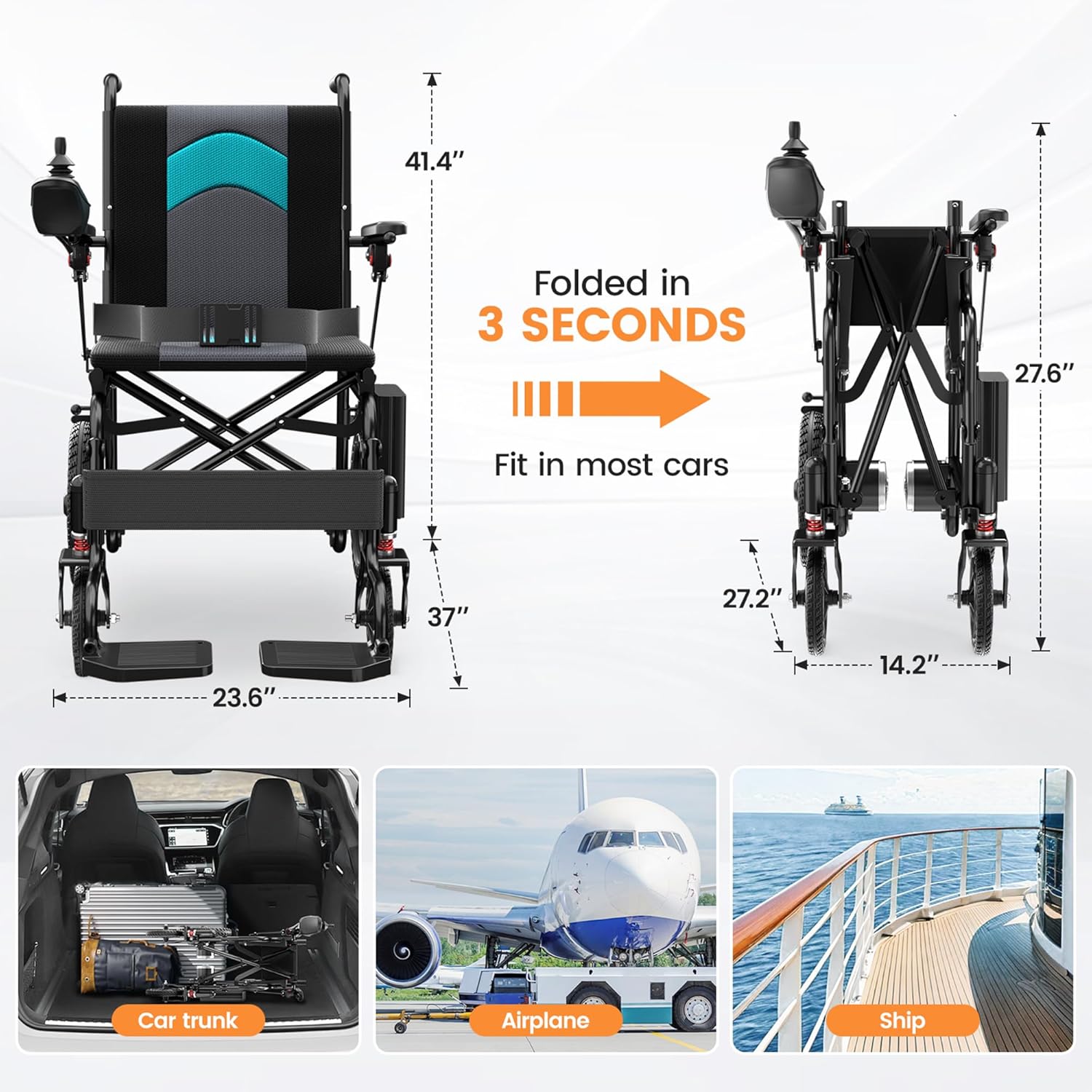 Lightweight Foldable Electric Wheelchair, Only 40lbs,Electric Wheelchairs for Adults, All Terrain Motorized Wheelchair for Seniors, Airline Approval