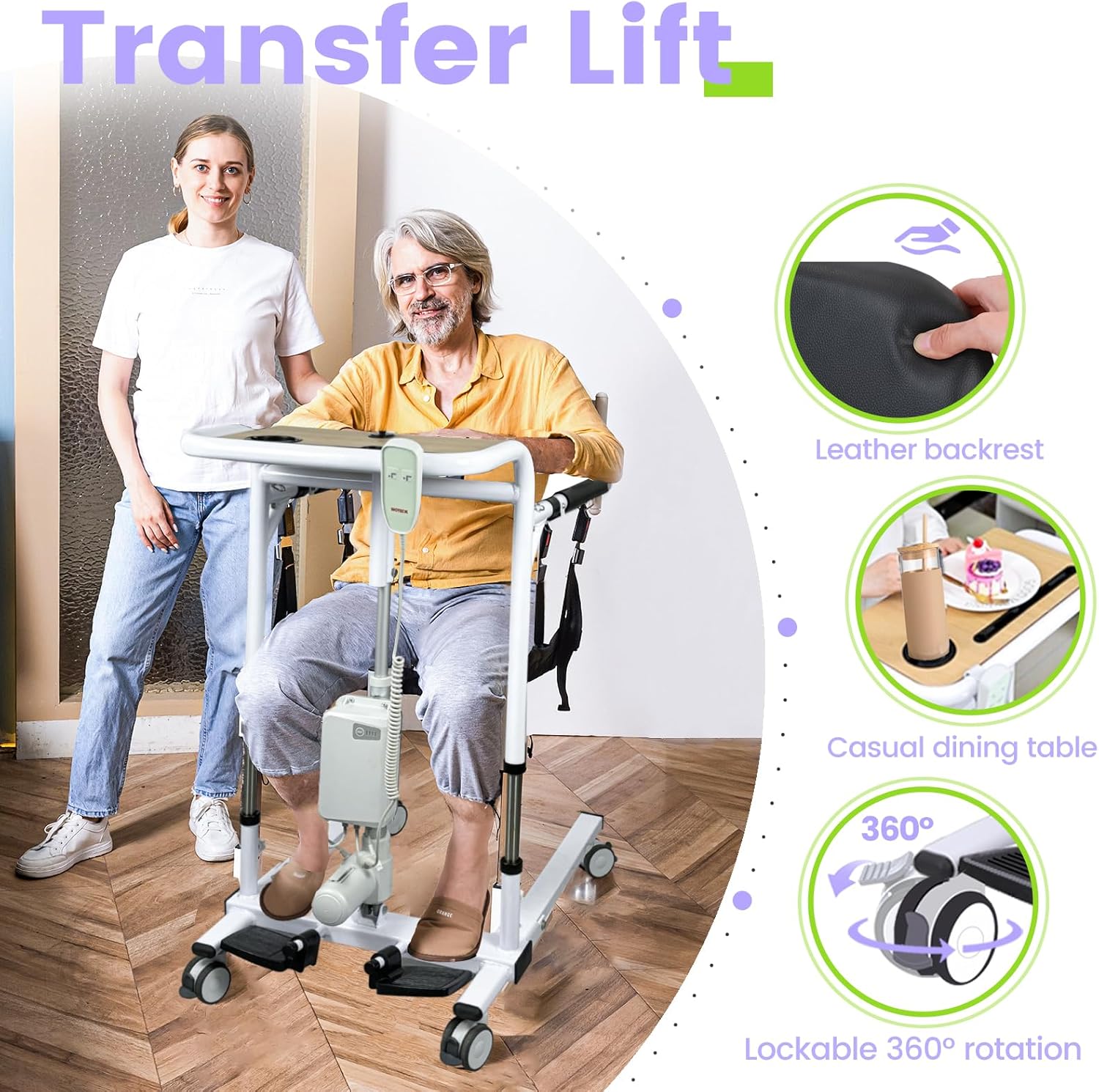 Electric Transfer Lift Chairs for Elderly,Patient Lift Transfer Chair for Home,Foldable Wheelchair Lift for Car,Portable Handicap Lift for Seniors,Transfer Shower Chair -Max Load 260lbs